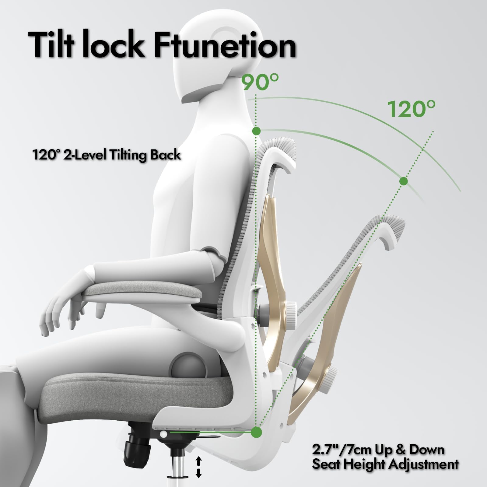 Ergonomic Office Chair with Adjustable Lumbar Support - Home Computer Desk Chair for Work, Gaming & Study - Comfortable Supportive Task Chair for Adults (Grey Gold) - Perfect for Home Office, Remote Work & Long Hours Sitting