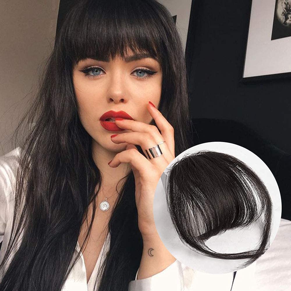 Evolluxi Clip-In Human Hair Bangs Extensions for Women - Natural Black Fringe Bangs, Real Hair, Flat & Neat (1 Pack) | Perfect for Daily Wear, Cosplay & Hairstyle Transformations