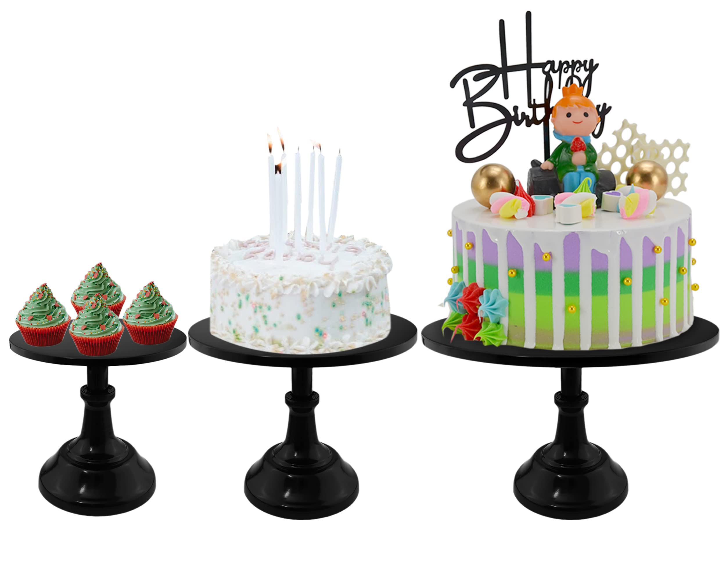Distlety 3-Piece Adjustable Height Black Cake Stand Set for Wedding, Dessert Table – Perfect for Family Gatherings, Graduation Ceremonies, Birthday Parties & Anniversaries | Elegant Display for Cakes, Cupcakes & Pastries