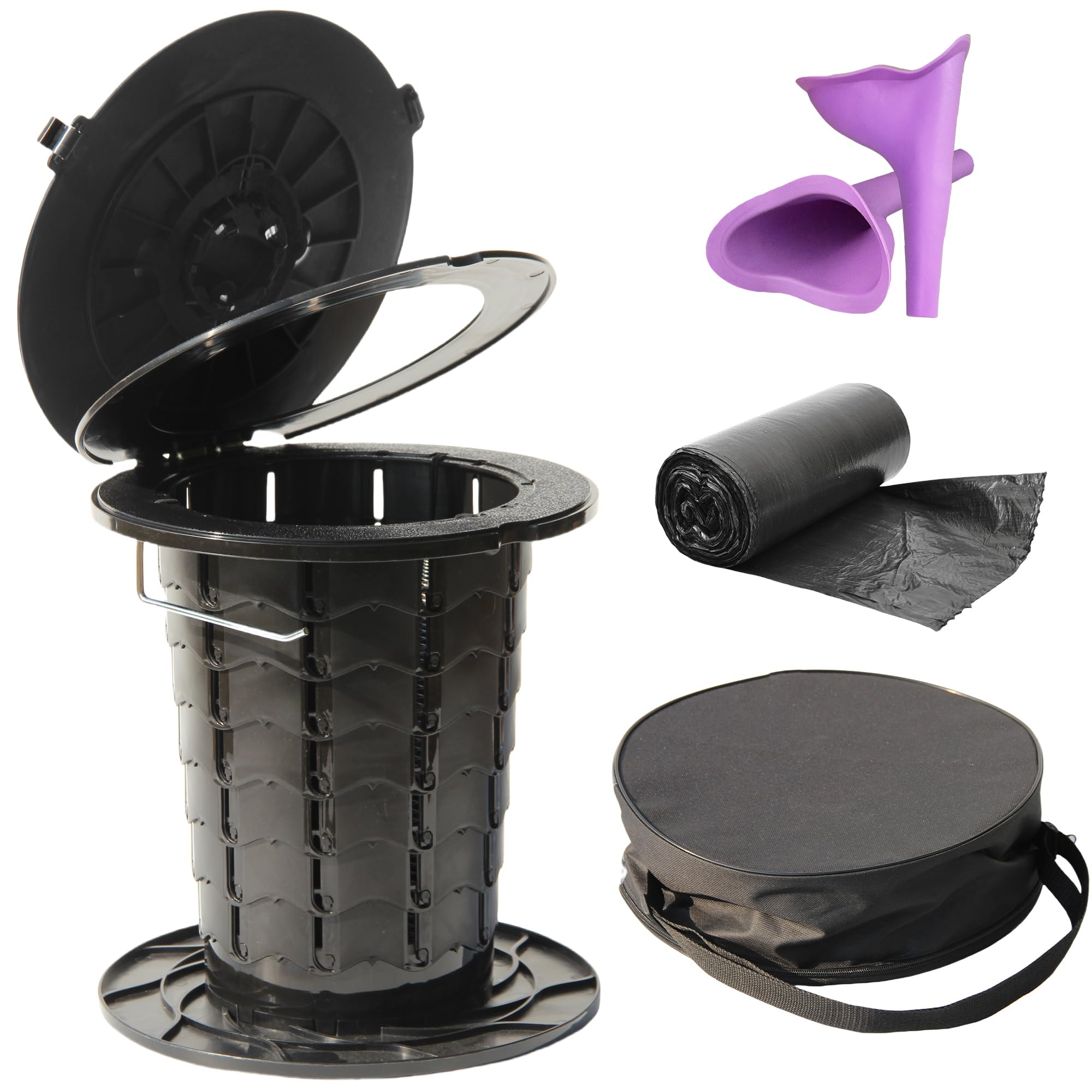 **ALEVMOOM Upgraded Retractable Portable Toilet – Adjustable Height Camping Toilet with Female Urinal | Compact Travel Potty for Adults & Kids | Perfect for Camping, Hiking, RV, Boat, Car, Tent & Emergency Preparedness**    *(Use Scenarios: Ideal for outdoor adventures, road trips, festivals, emergency kits, and home backup during power outages.)*