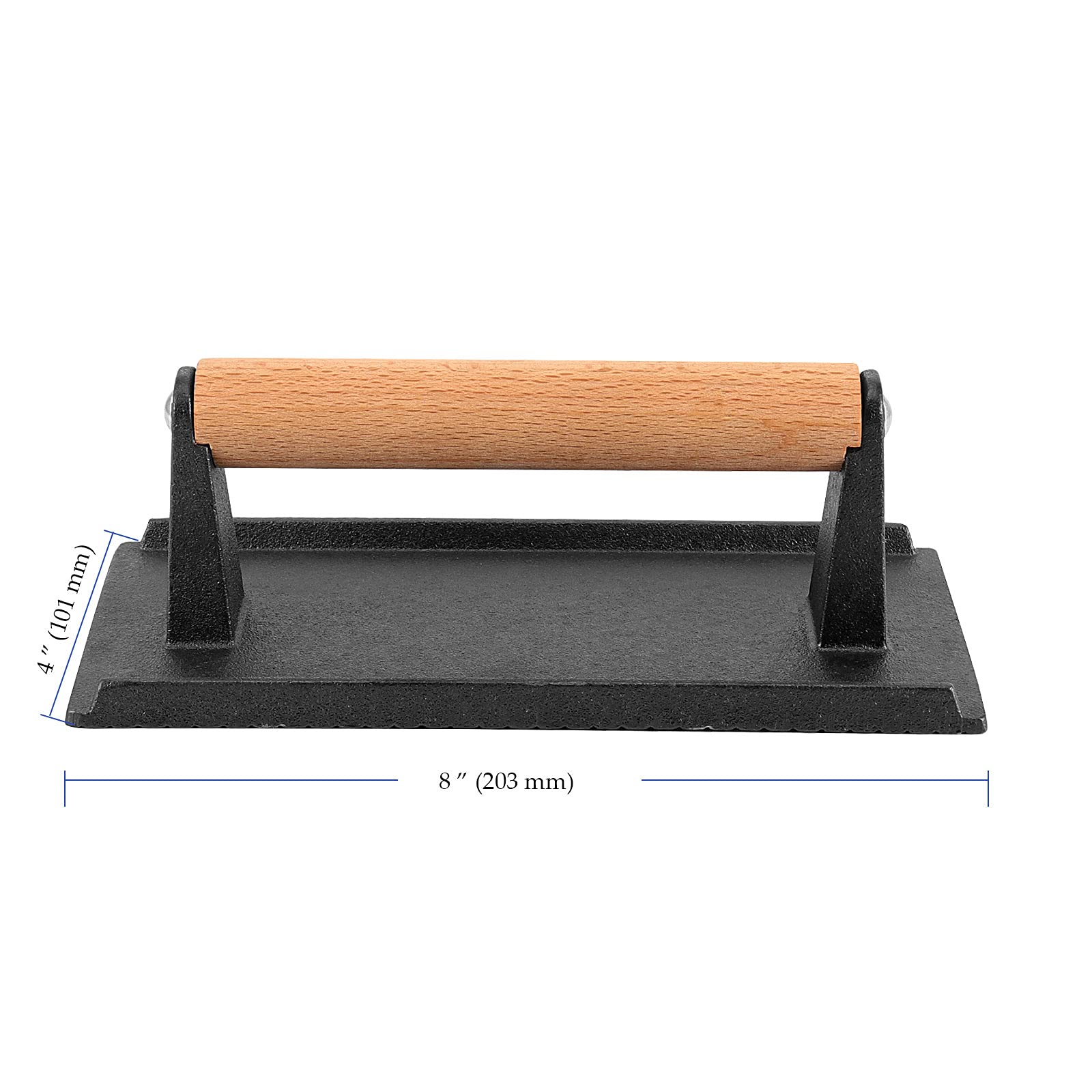 2-Pack 8x4 Inch Cast Iron Grill Press - Heavy Duty Bacon & Steak Weight with Wooden Handle - Perfect for Burgers, Paninis, Sandwiches & BBQ Cooking - Ideal for Grilling, Griddle Cooking & Kitchen Use