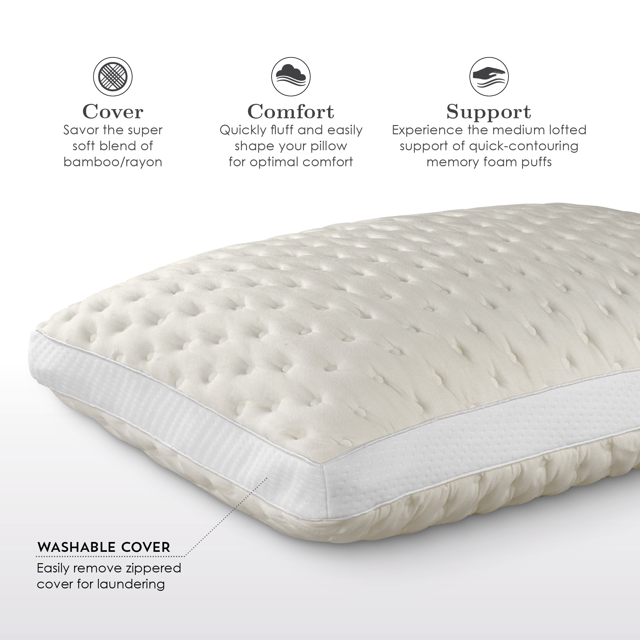 PureCare Bamboo Memory Foam Pillow for Side, Back & Stomach Sleepers - Hypoallergenic & Cooling Pillow for Neck Pain Relief - Perfect for Home, Travel & Office Use
