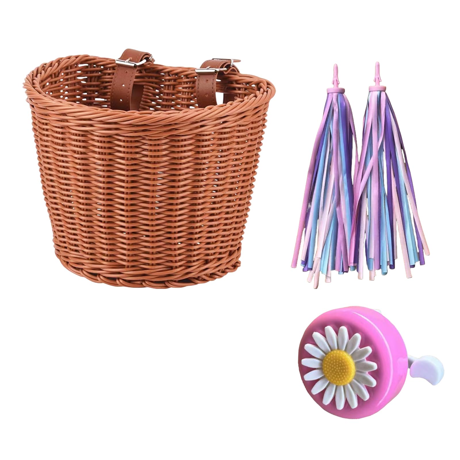 Handwoven Kids Bike Basket Set - Detachable & Universal Fit for Most Bikes, Stationary Bikes, Ebikes & Road Bikes | Perfect for School, Picnics & Outdoor Adventures