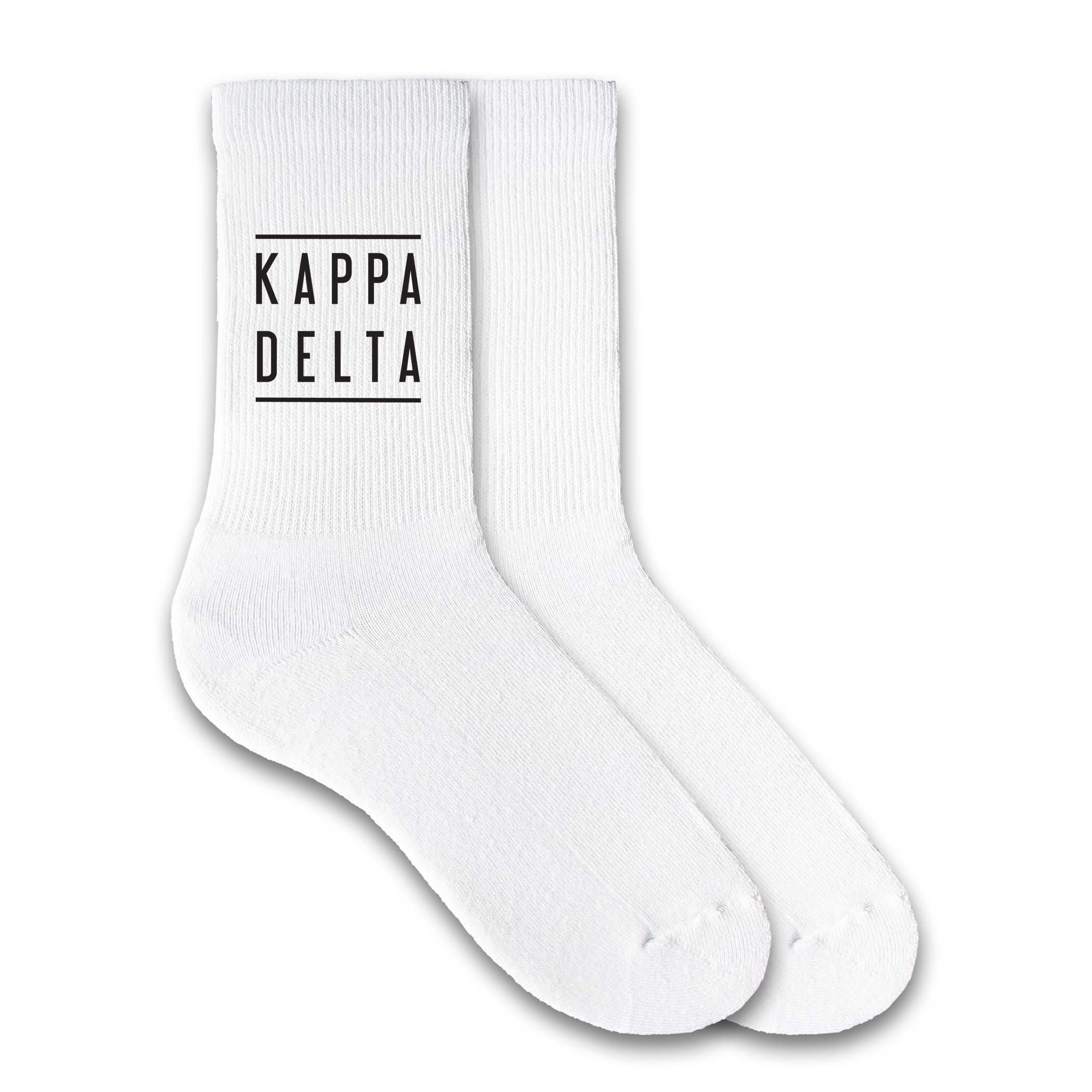 Sorority Name Printed Black White Ladies Crew Socks - Comfortable Cotton Socks for College, Greek Life, and Everyday Wear