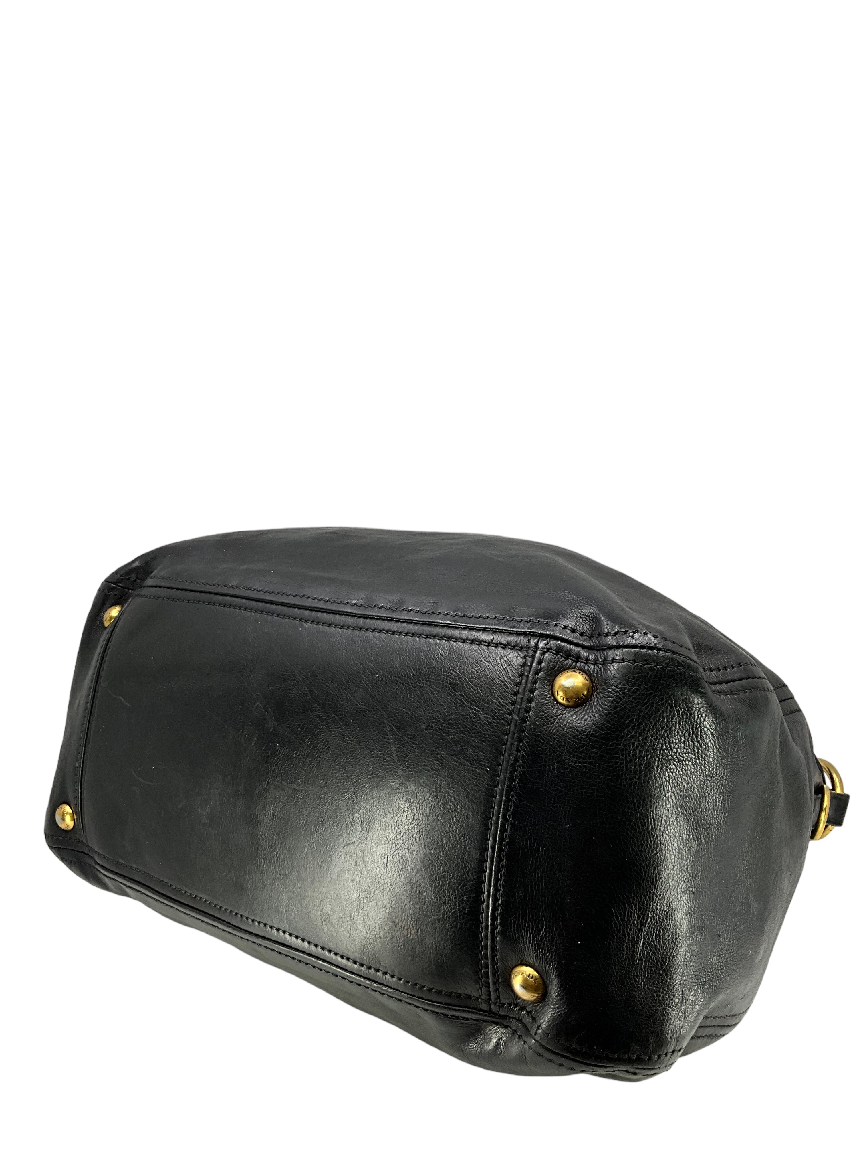 Prada Black Glace Calf Leather Hobo Handbag for Women - Luxury Shoulder Bag for Work, Travel & Everyday Use
