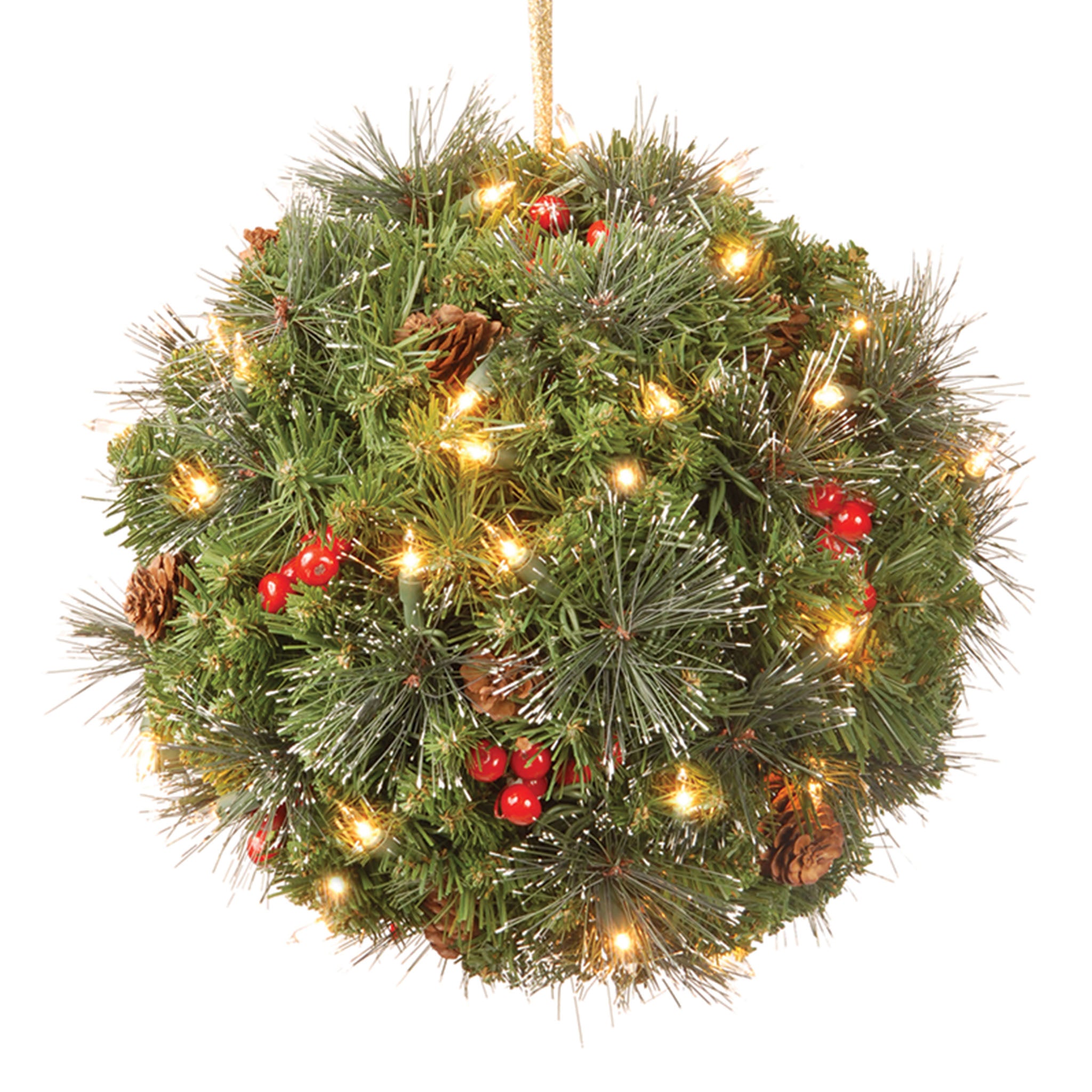 12 Inch Pre-Lit Crestwood Spruce Kissing Ball with Warm White LED Lights - Perfect for Christmas Decor, Holiday Parties & Festive Home Decorations