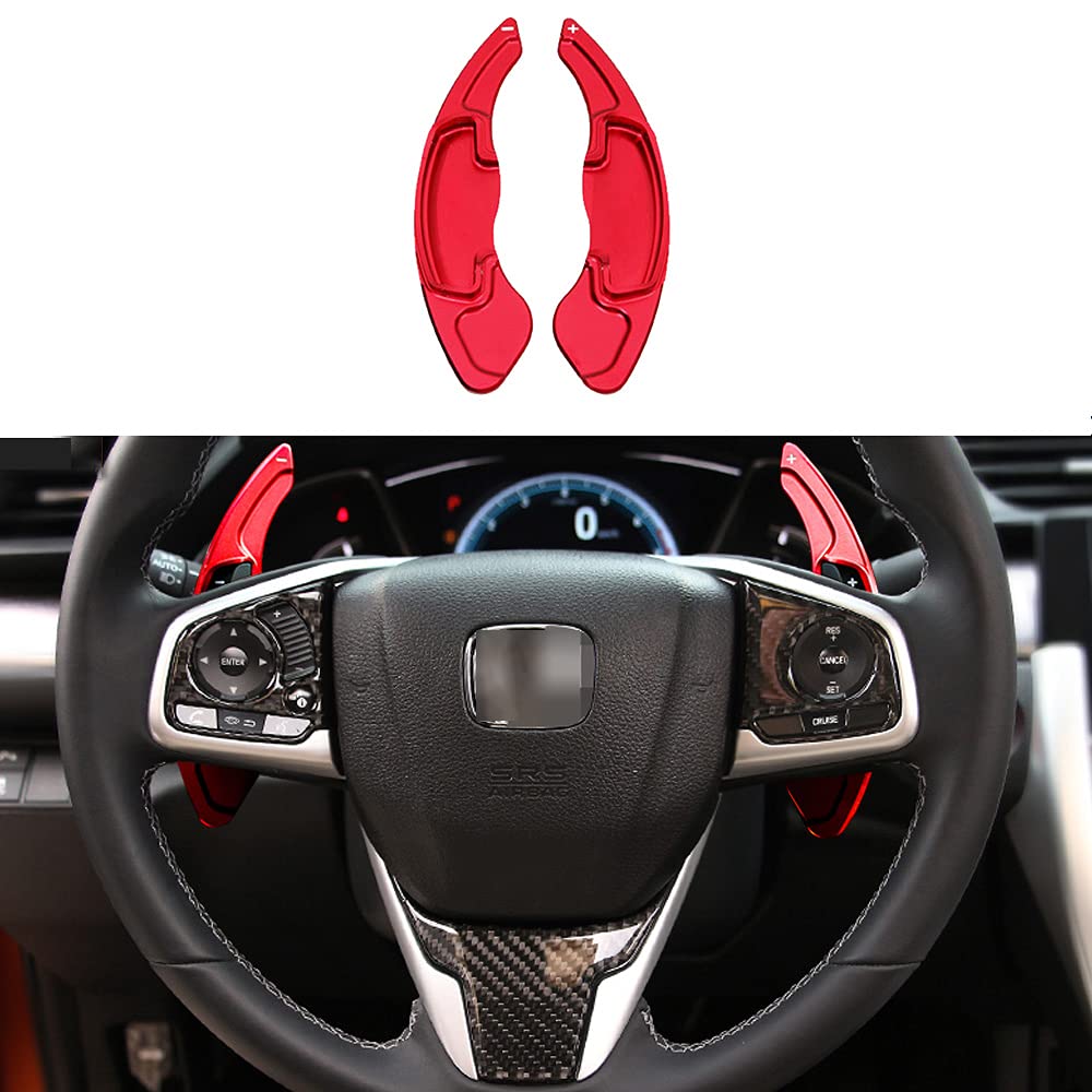 Rifoda Aluminum Alloy Steering Wheel Shifter Paddles Extension Compatible with Honda Civic 2016-2021, Accord 2013-2020, CR-V - 2PCS Red Interior Decoration Accessories | Enhance Driving Experience & Sporty Look