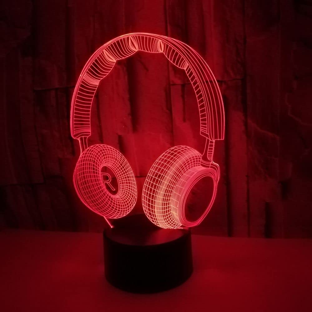 Maosanyue 3D Night Light - Headphone Shaped LED Lamp with Color Changing Touch Switch & Remote Control, 3D Stereo Lighting for Bedroom, Kids Room, Gaming Setup & Home Decor