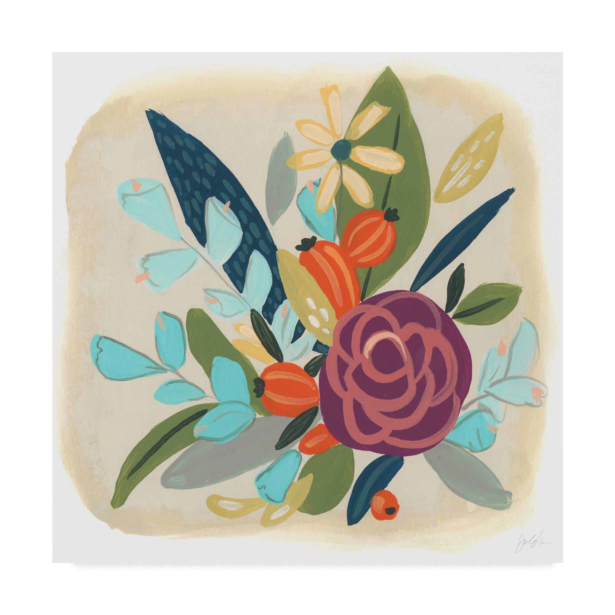 June Erica Vess Pop Posy II Framed Canvas Art Print - 24x24 Inches, Modern Floral Wall Decor for Living Room, Bedroom & Office