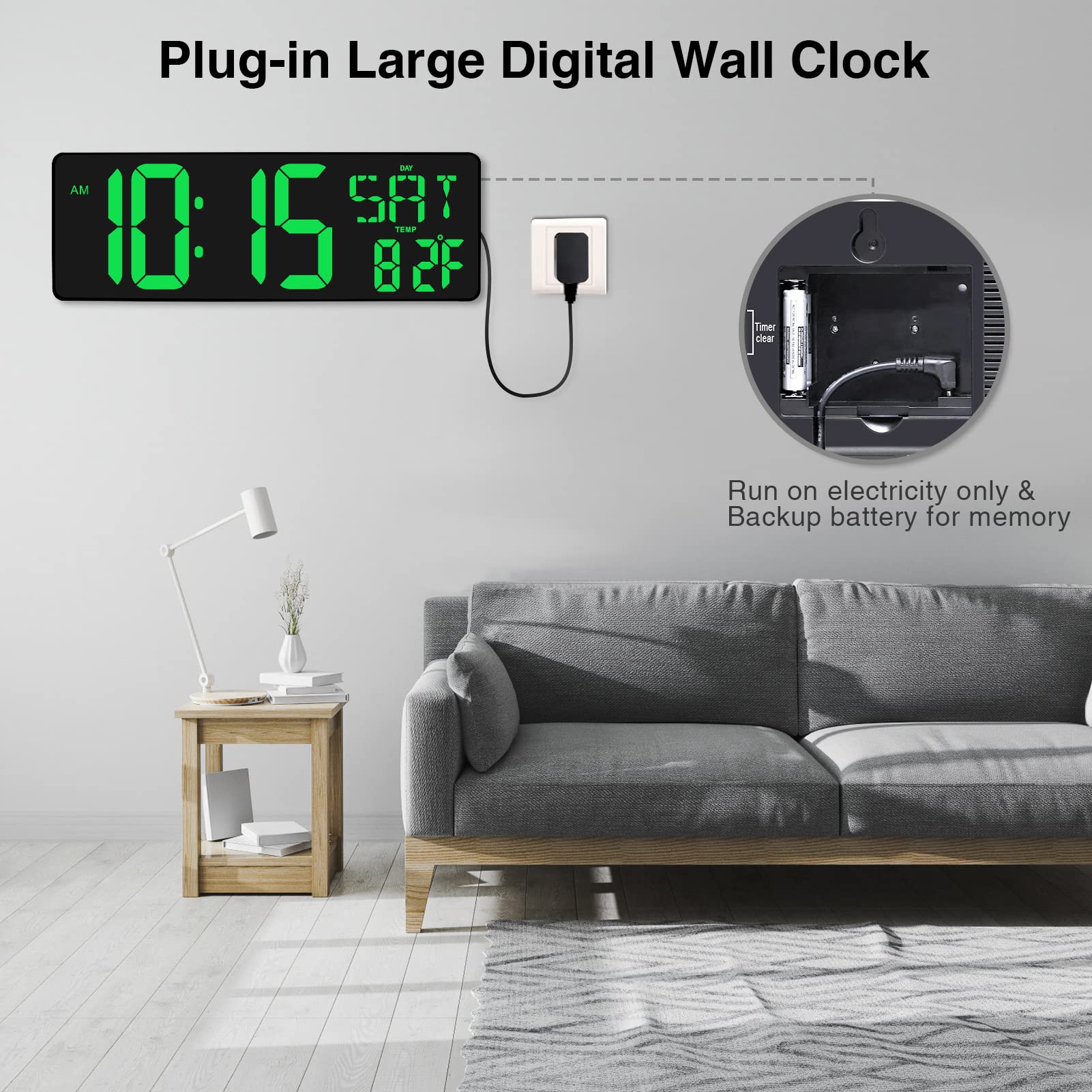 XREXS 16.5 Inch Large Digital Wall Clock with Remote Control - LED Display, Count Up/Down Timer, Adjustable Brightness, Plug-in Alarm Clock with Day/Date/Temperature - Perfect for Home, Office, Gym & Classroom Use