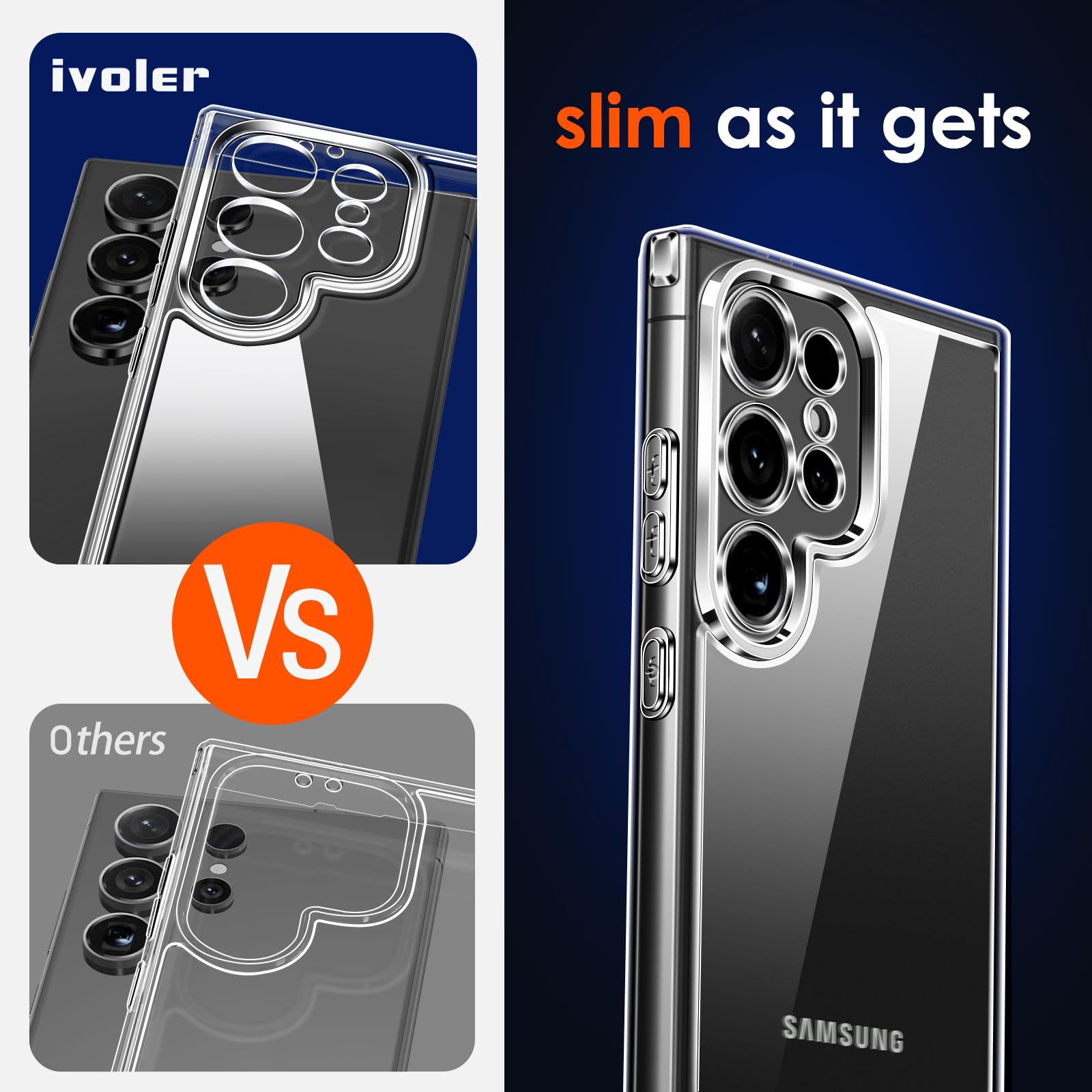 ivoler Samsung Galaxy S24 Ultra 5G Case with 2 Pack Tempered Glass Screen Protector - Military Grade Protection, Slim Clear Bumper Cover, Anti-Scratch & Non-Yellowing - Perfect for Outdoor Activities, Work & Daily Use