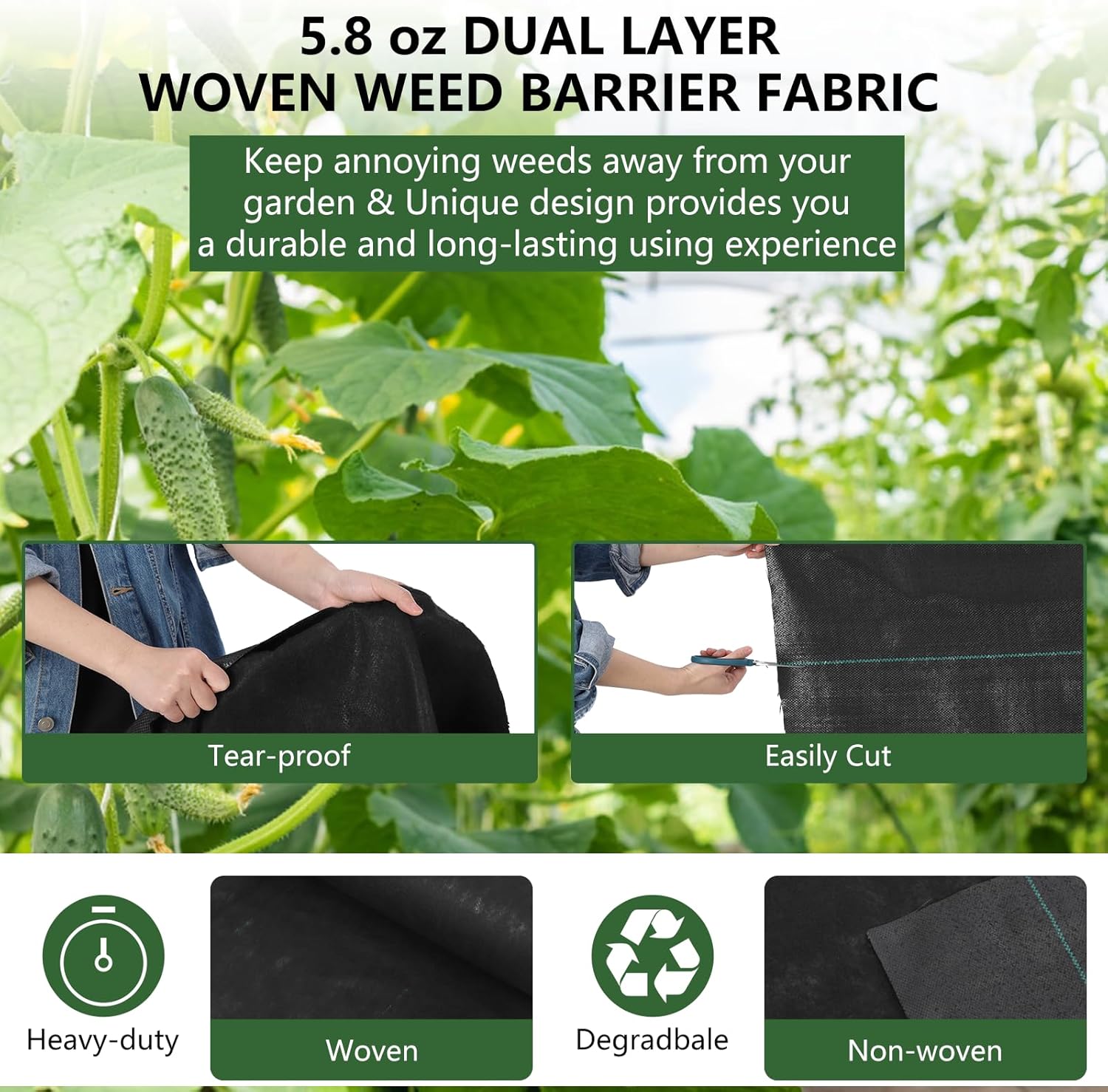 GARVEE 3'x300' 5.8oz Heavy Duty Woven Weed Barrier Fabric - Double Layer Landscape Fabric for Gardens, Driveways & Commercial Landscaping | Weed Control Mat for Flower Beds, Vegetable Gardens & Under Decks