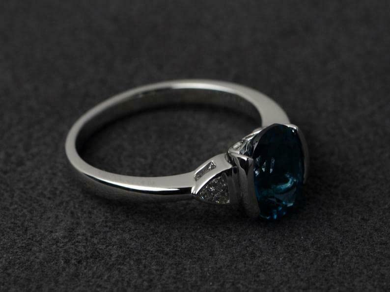 BeBold 3 Carat Oval London Blue Topaz Engagement Ring for Women - Petite Solitaire White Gold Plated Wedding Band, Perfect for Proposals, Anniversaries & Special Occasions