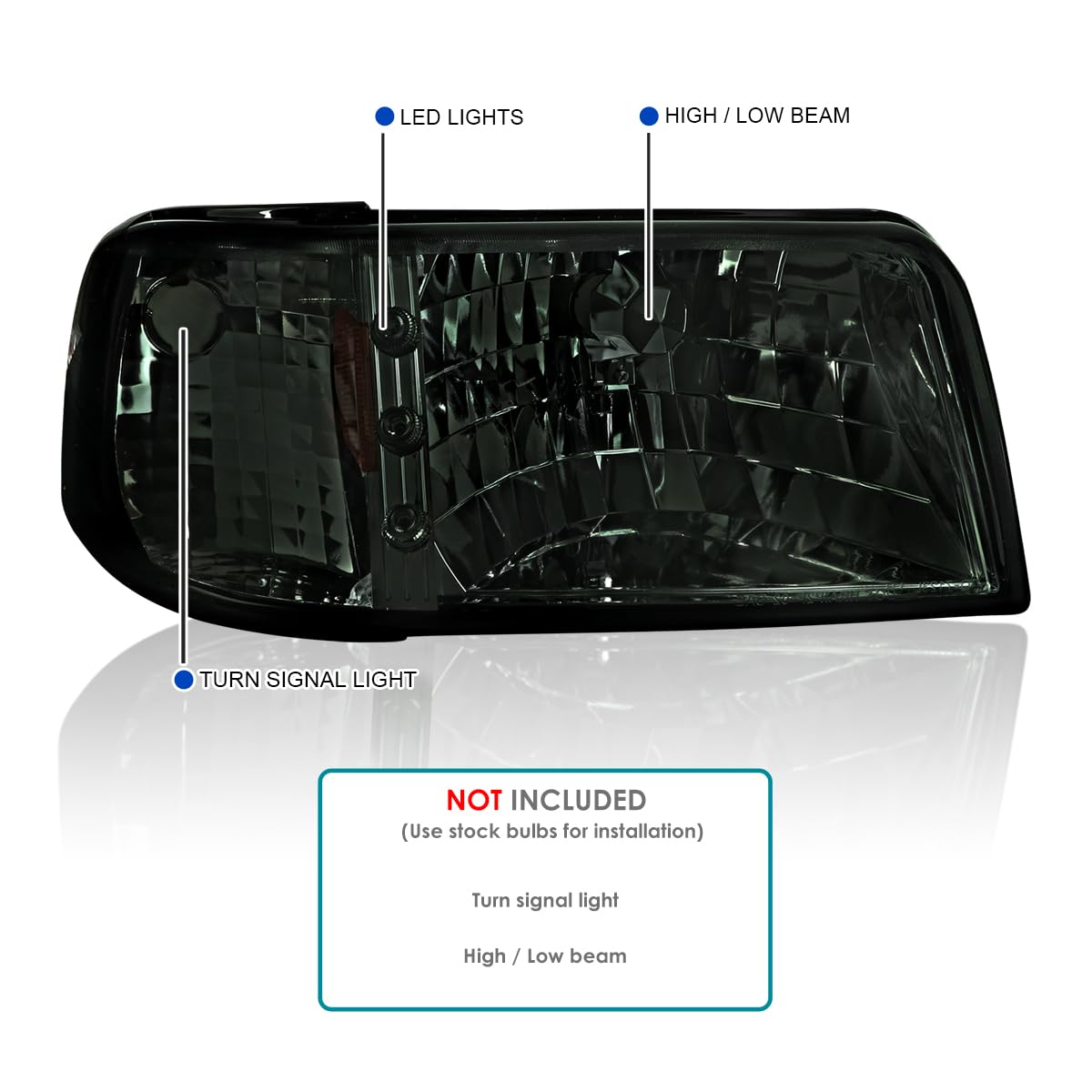 Spec-D Tuning Smoke Headlights with LED Strip & Corner Lights - Compatible with 1993-1997 Ford Ranger (Left & Right Pair) - Headlight Lamp Assembly for Improved Night Visibility & Stylish Look - Perfect for Off-Roading, Truck Upgrades & Custom Builds