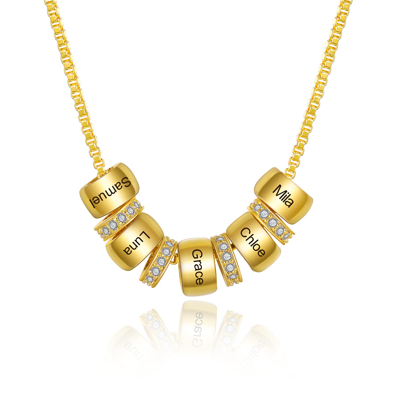 Personalized Mother's Name Necklace - Custom Engraved 5 Name Bead Necklace for Mom, Daughter, BFF & Sisters - Unique Family Jewelry Gift for Birthday, Anniversary & Mother's Day