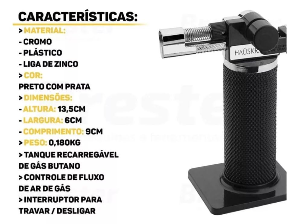 Professional Adjustable Gourmet Kitchen Torch - Haüskift Culinary Blowtorch for Crème Brûlée, Desserts, BBQ & Cooking