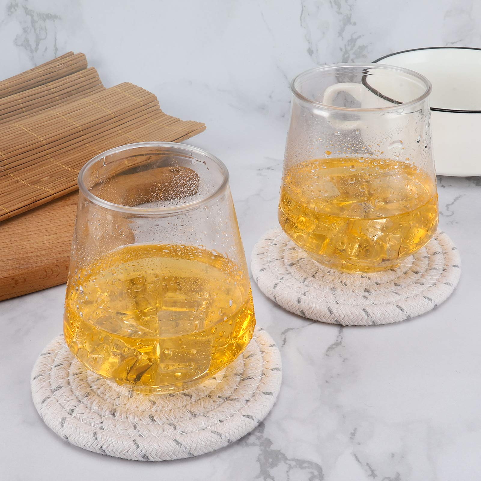 ABenkle Set of 6 Woven Drink Coasters - 4.3 Inch Boho Absorbent Coasters for Coffee, Wine & Beverages - Perfect Housewarming Gift, Home Decor & Bar Essentials | Great for Coffee Tables, Kitchen Countertops & Outdoor Entertaining