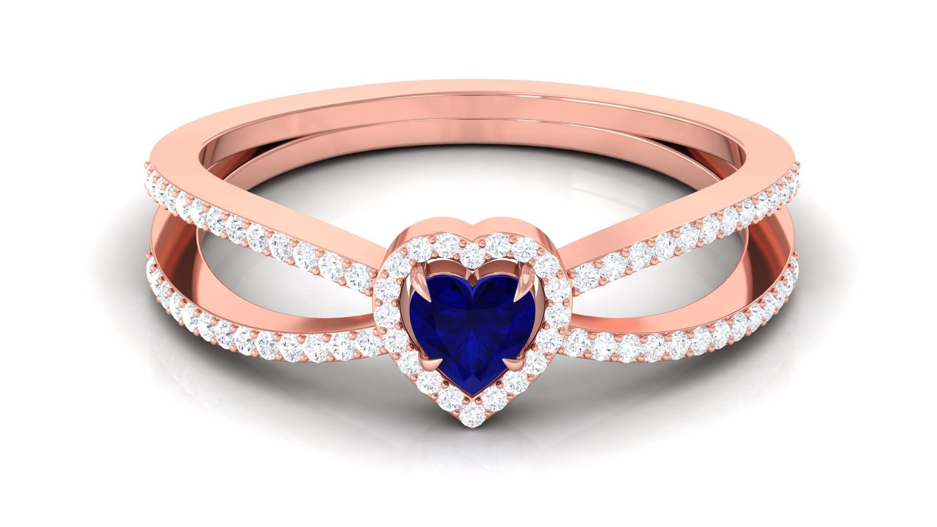 0.50 CT Blue Sapphire and Diamond Engagement Ring - 4mm Heart Shape Sapphire in 14K Solid Gold with Split Shank Design - Perfect for Proposals, Anniversaries & Romantic Occasions