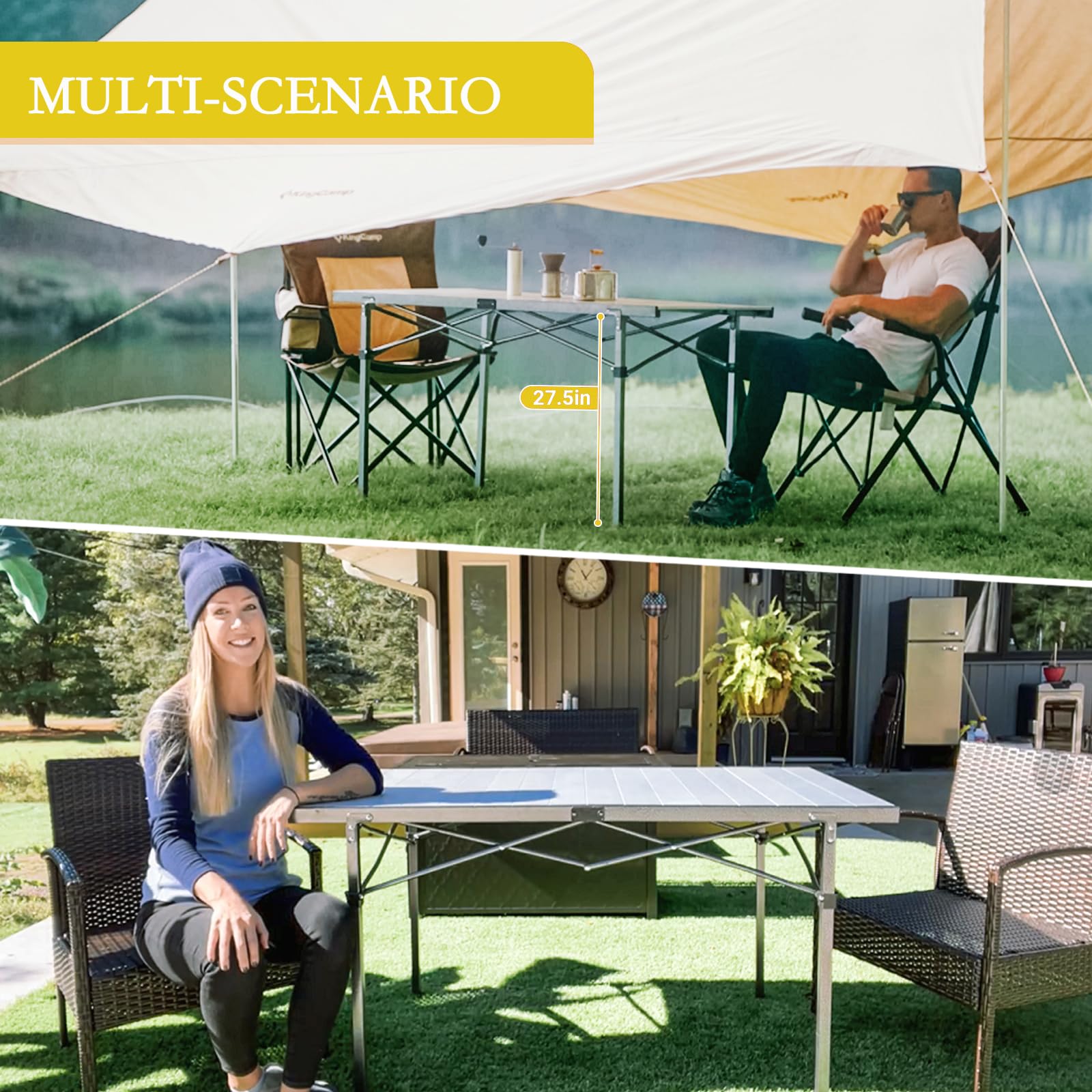 KingCamp Aluminum Folding Camp Table - Lightweight Portable Roll Up Outdoor Picnic Table for Camping, Hiking, BBQ, Beach & Backyard Use