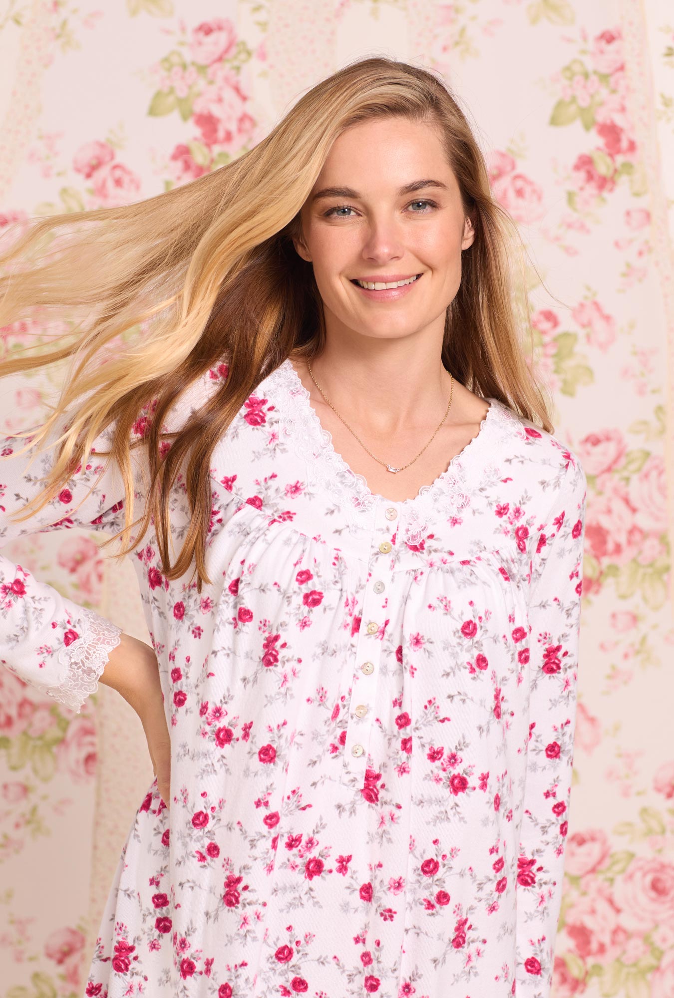 Dreamy Sweater Knit Short Nightgown - Floral Lace Trim Sleepwear for Women | Cozy Lounge & Sleepwear for Relaxing Evenings at Home