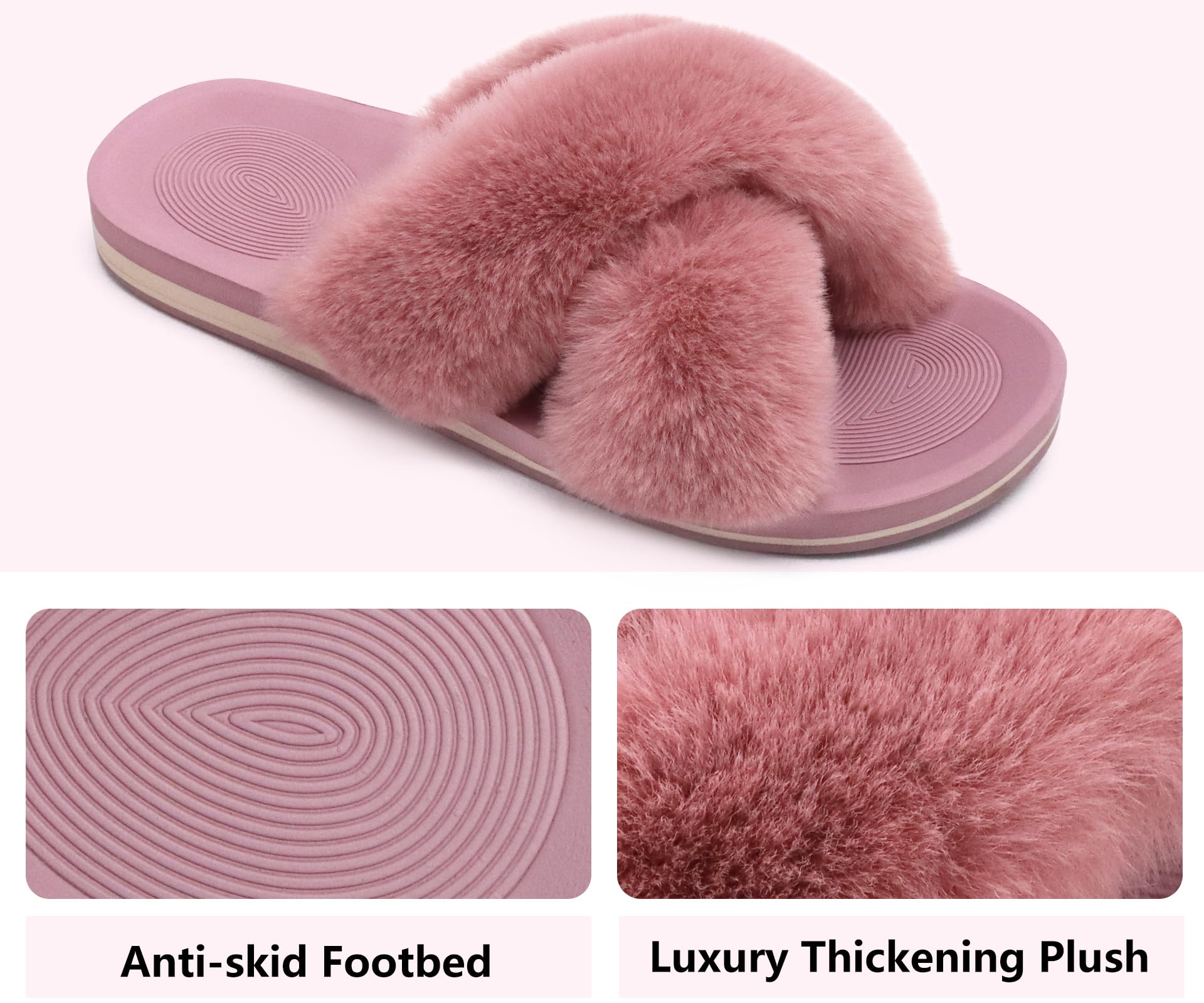 COFACE Women's Fuzzy Slides - Fluffy Faux Fur House Slippers with Arch Support, Open Toe Sandals for Indoor/Outdoor Wear | Perfect for Yoga, Lounging & Home Comfort
