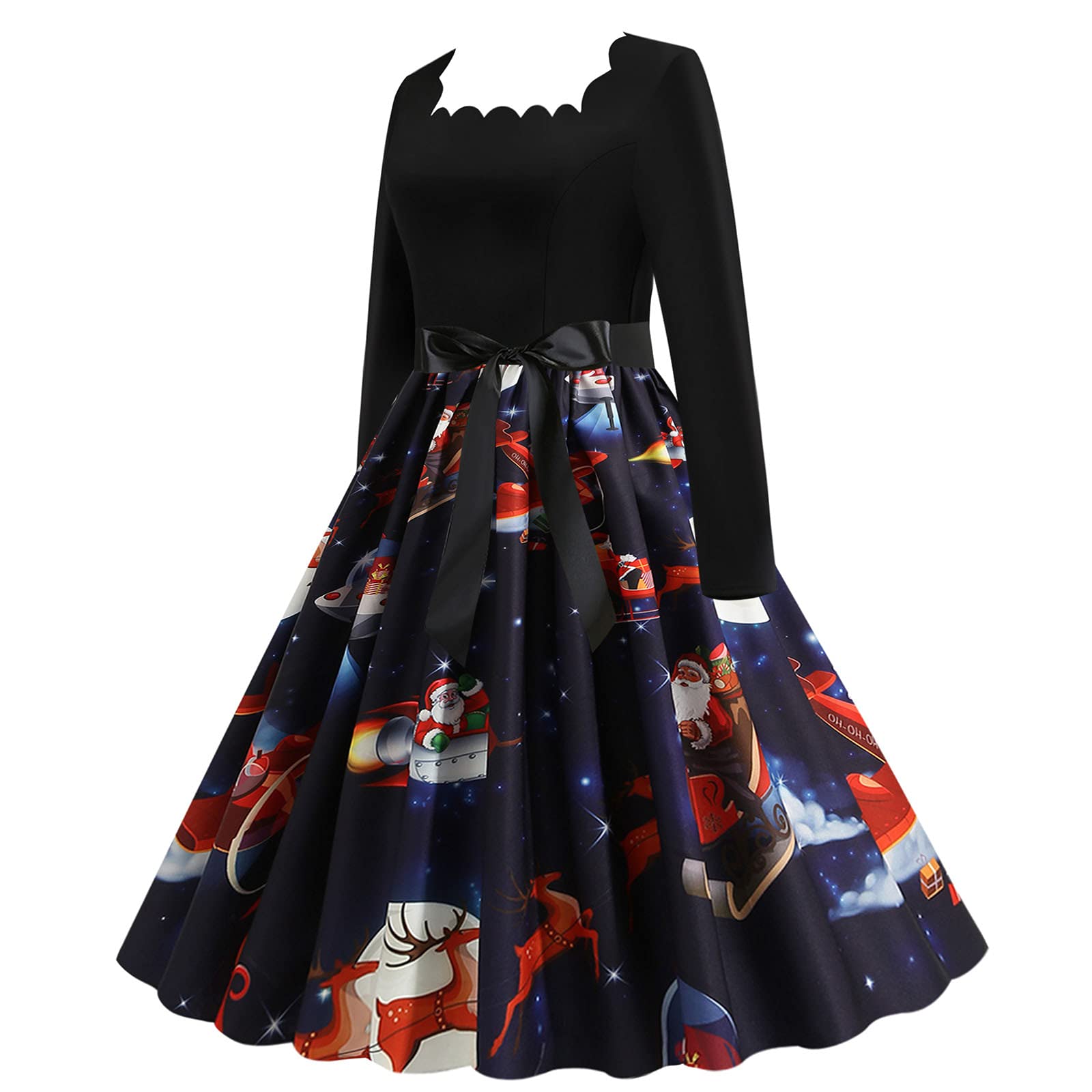 Vintage 1950s Plus Size Christmas Dresses for Women - Long Sleeve Retro Housewife Style Casual Evening Party Prom Gowns | Perfect for Holiday Parties, Christmas Gatherings & Retro-Themed Events