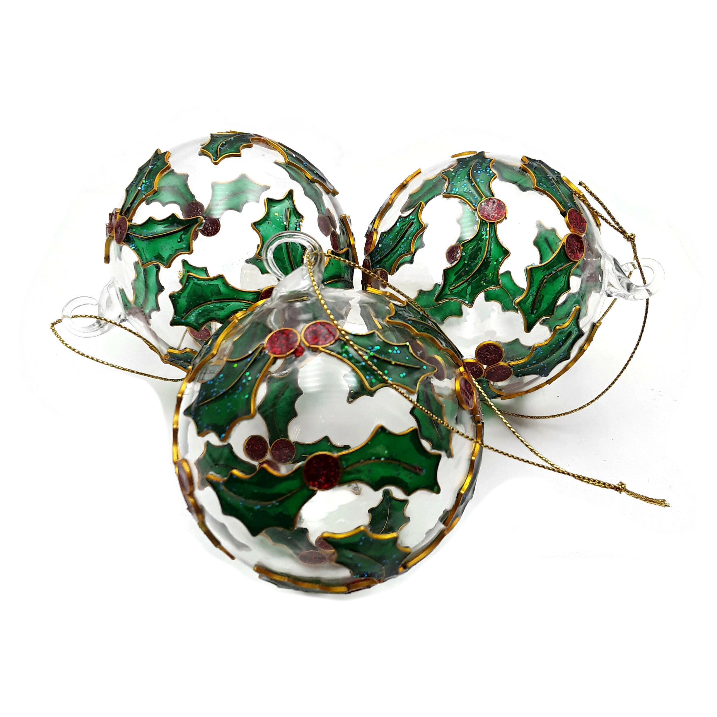 Handmade Cloisonne Christmas Tree Ornament - Elegant Mistletoe Ball Holiday Decoration (3-Pack) - Perfect for Xmas Tree Decor, Gift Exchange & Festive Home Decorating