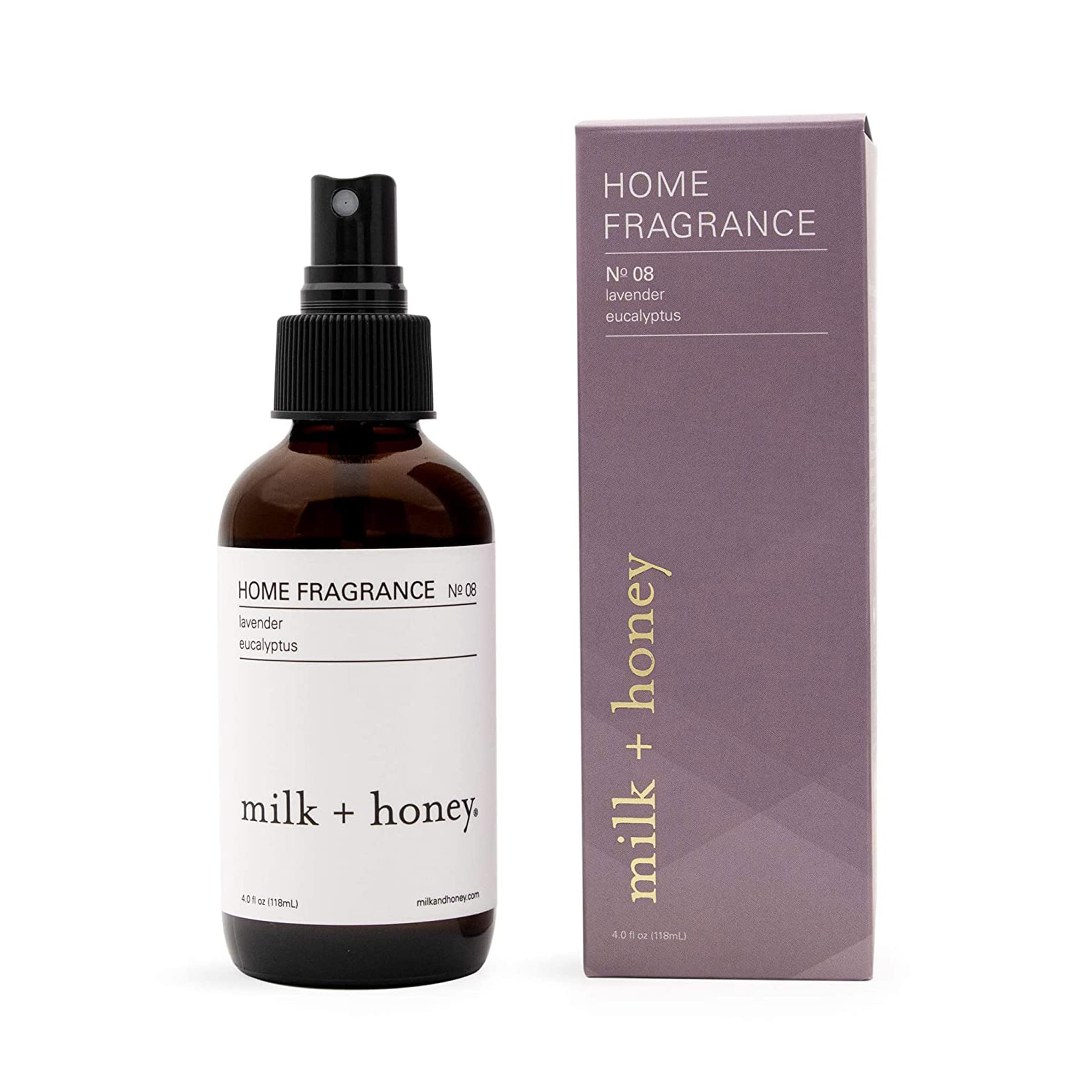 milk + honey Home Fragrance No. 08 - Lavender & Eucalyptus Essential Oil Aromatherapy Spray | Calming & Relaxing Room Air Freshener | 4 Oz | Perfect for Bedroom, Bathroom & Office Stress Relief