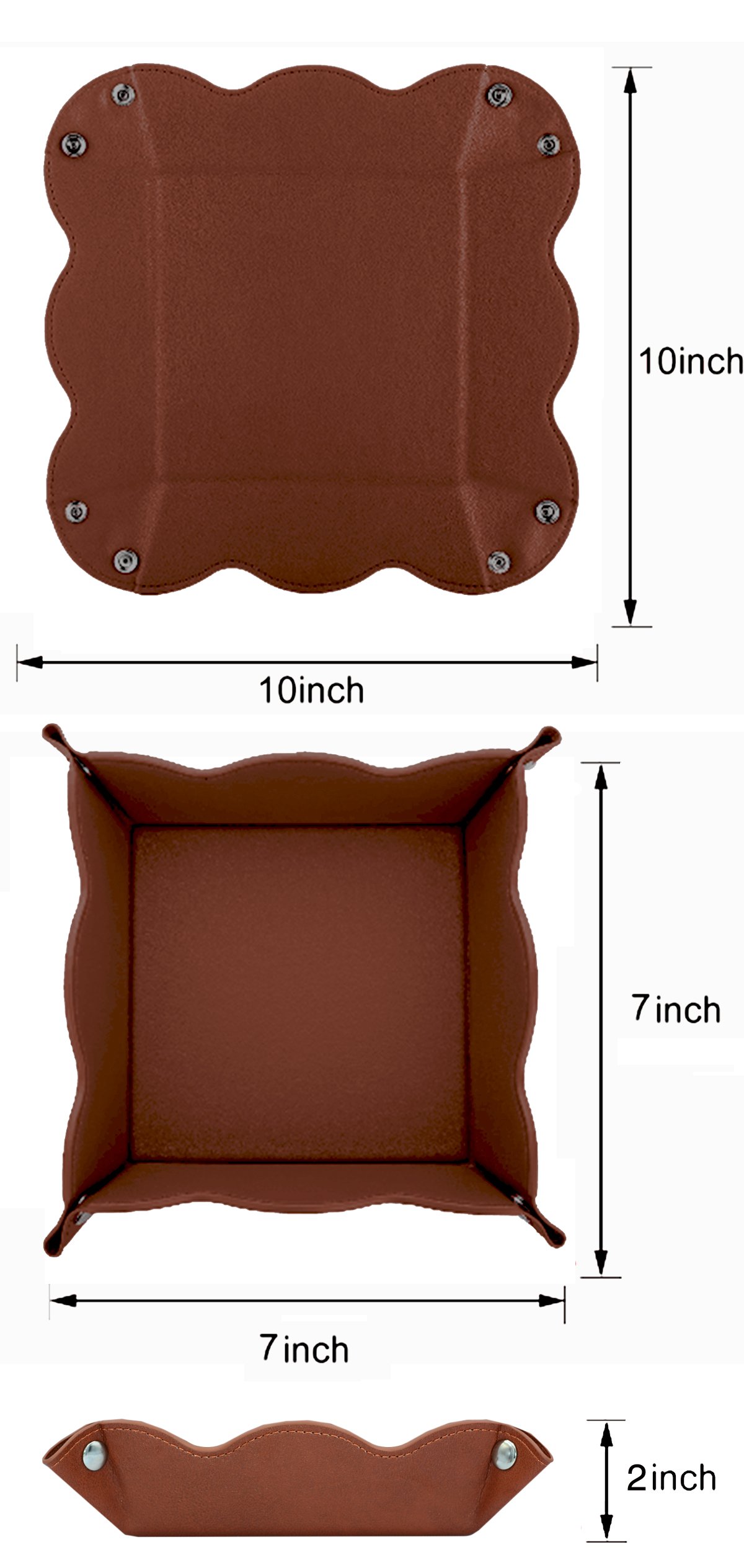 Leather Travel Jewelry Organizer Tray for Men - Portable Collapsible Valet Tray with Phone & Wallet Storage - Dark Brown - Perfect for Home, Office & Travel Accessories Organization