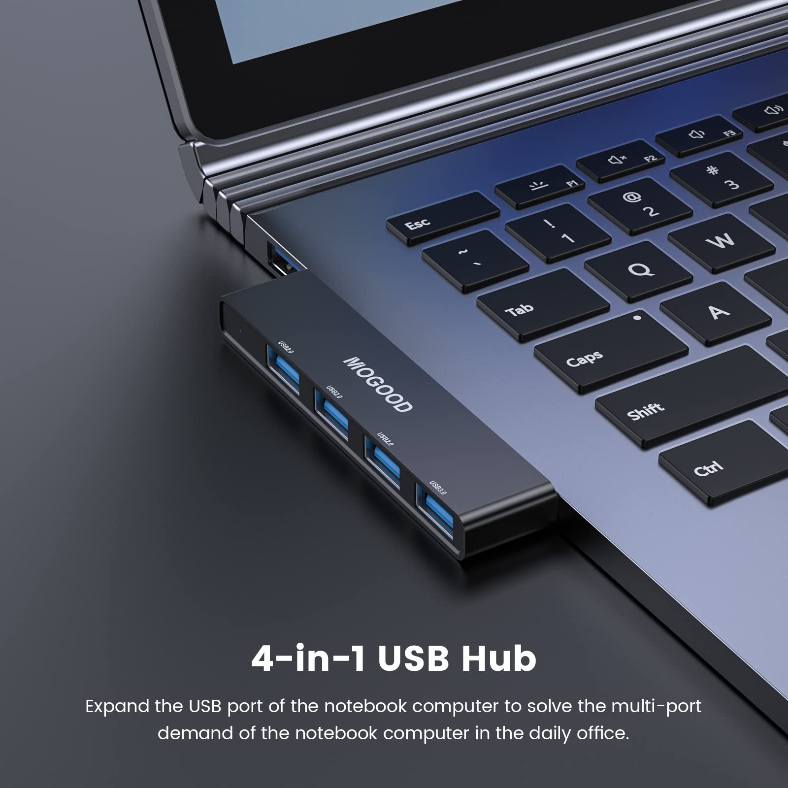 MOGOOD Ultra-Slim USB 3.0 Hub - 4-Port USB Splitter & Expander for Laptop, PC, Mac (No Charging) | High-Speed Data Transfer for Printer, Flash Drive, External HDD | Perfect for Home Office & Workspace Setup
