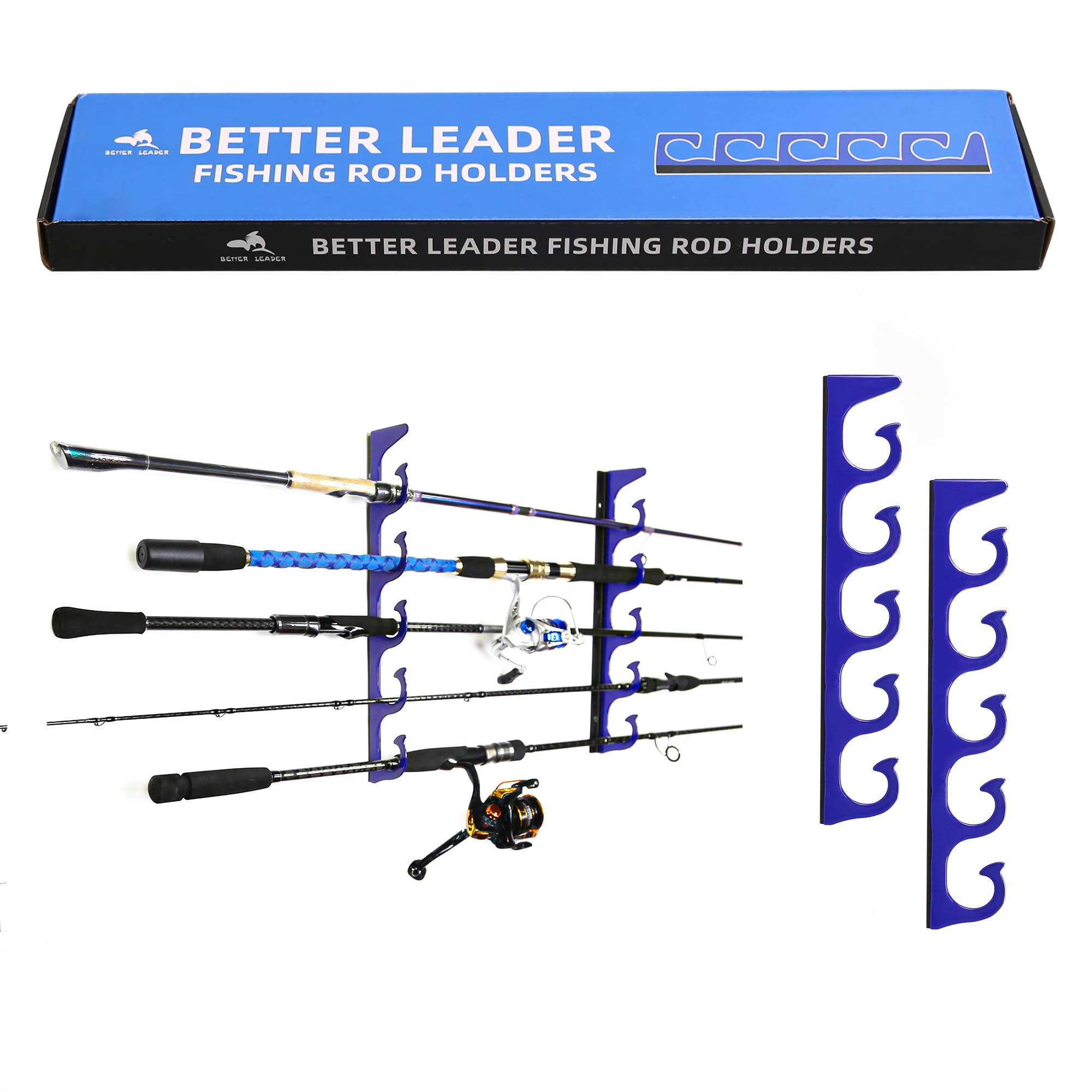 Durable Horizontal Fishing Rod Holders for Garage Storage - Heavy Duty Metal Wall & Ceiling Mounted Fishing Pole Rack - Premium Garage Organization System Holds 5 Rods or Combos - Perfect for Anglers & Fishing Gear Storage Solutions
