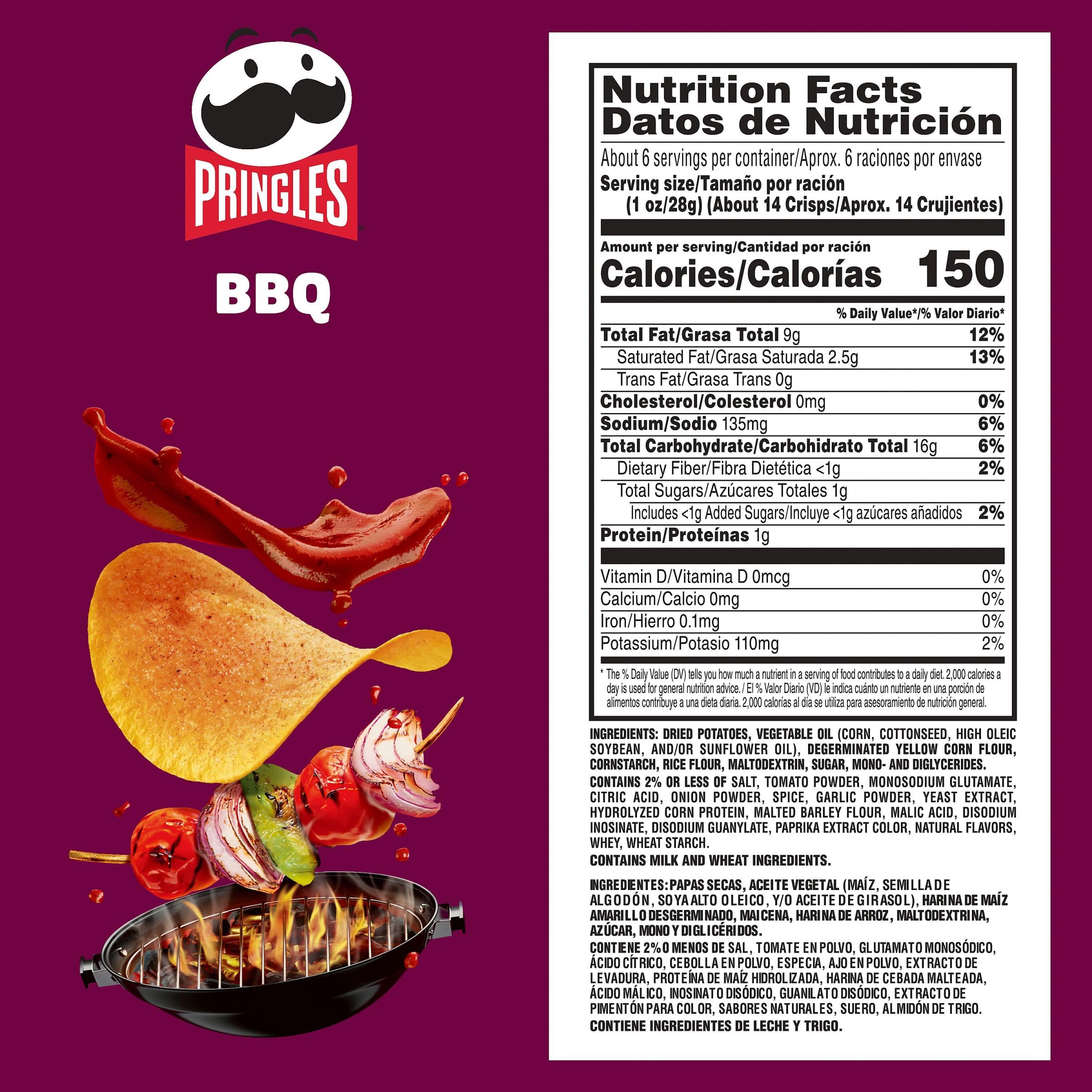 Pringles BBQ Flavored Potato Crisps - 5.5oz Can (Pack of 1) | Crunchy Lunch Snacks, On-The-Go Treats for Work, School & Road Trips