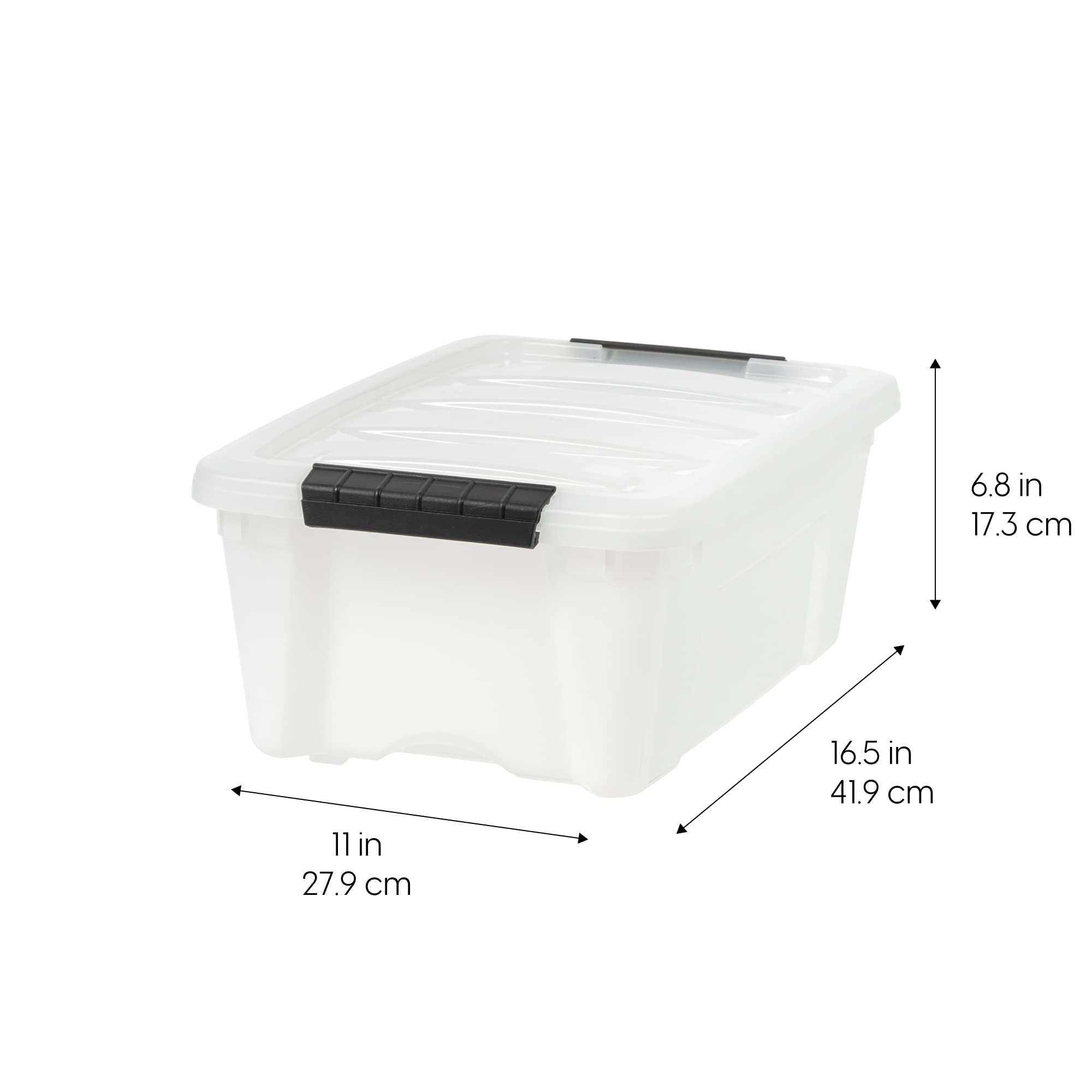 IRIS 5 Gallon Lockable Storage Totes with Lids, 6 Pack Black - 12 Quart Stackable Plastic Storage Bins with Latching Buckles, 6 Pack Pearl - Heavy Duty Home Organization Containers for Closet, Garage, Office & Toy Storage