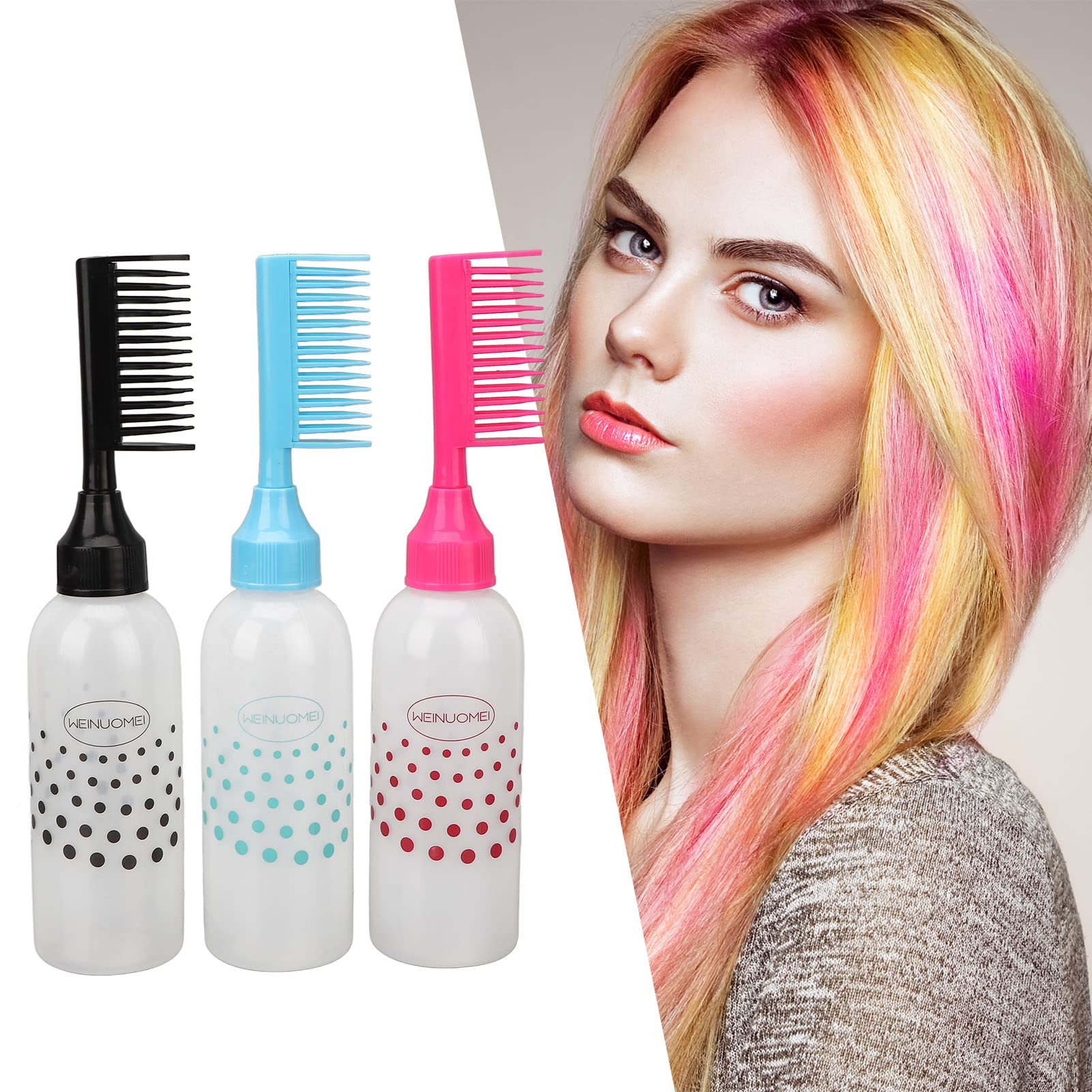 Professional Salon Hair Dye Applicator Bottle with Clear Scale - Ergonomic Plastic Hair Coloring Bottle for Hair Dye & Shampoo (3-Pack) - Perfect for At-Home Hair Coloring & Salon Styling