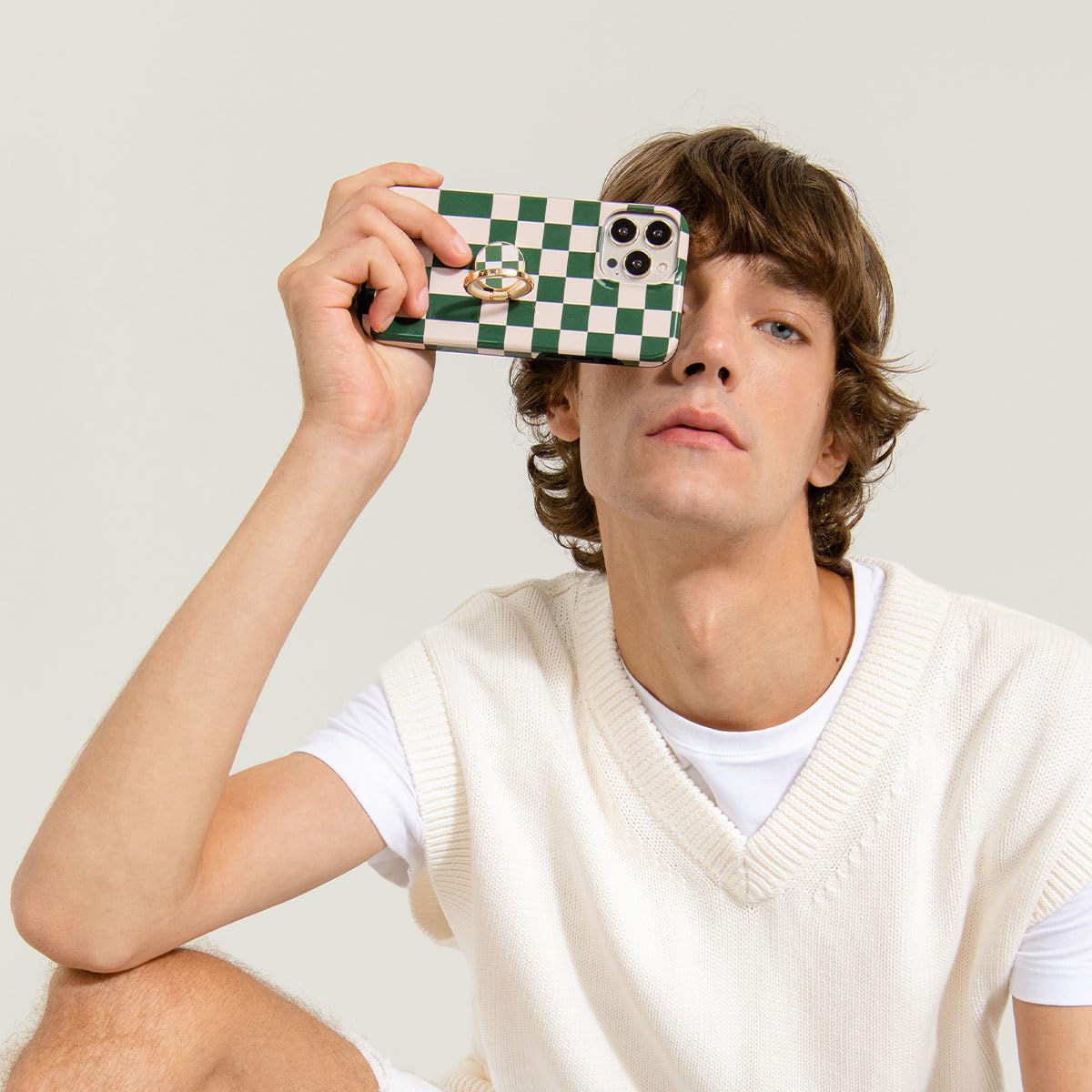 BURGA iPhone 15 Pro Max Case - Trendy Checkered Green Square Hard Shell Protective Cover for Apple iPhone 15 Pro Max | Cute Aesthetic Design for Women & Men | Perfect for Everyday Use, Travel, and Style Protection