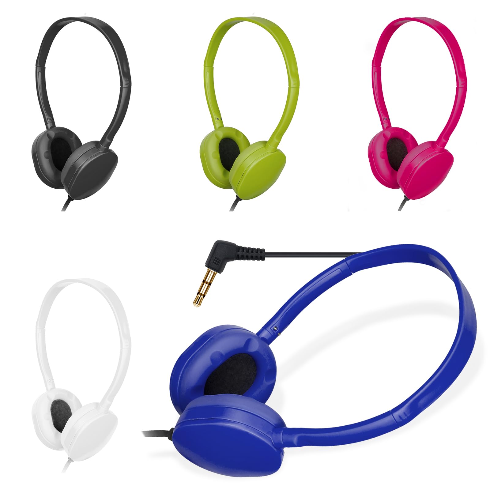 Bulk Headphones 5 Pack - Durable Multi-Color Classroom Headphones for Students, Teens & Adults | School Use, Online Learning & Study Sessions