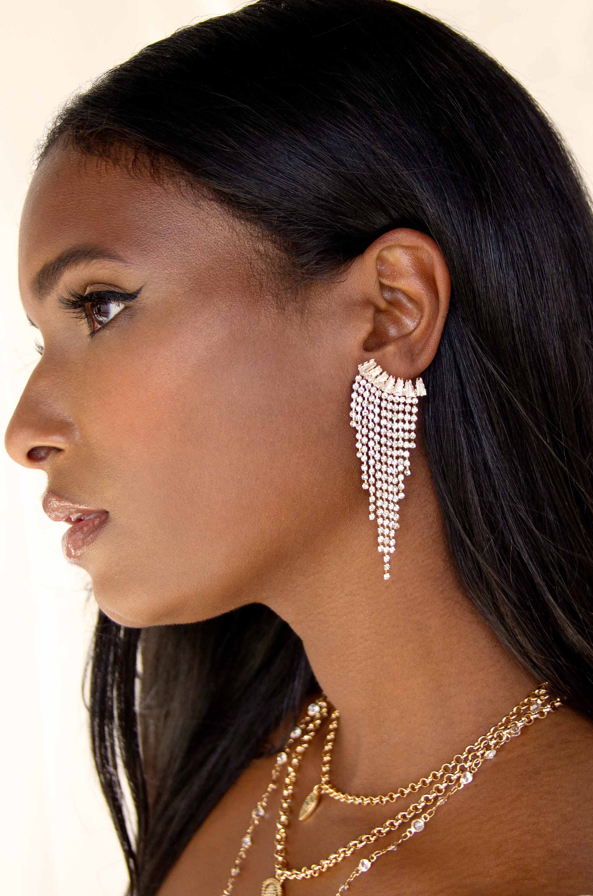 Angel Fringe Crystal Earrings for Women - Elegant Dangling Ear Jewelry for Party, Wedding & Special Occasions