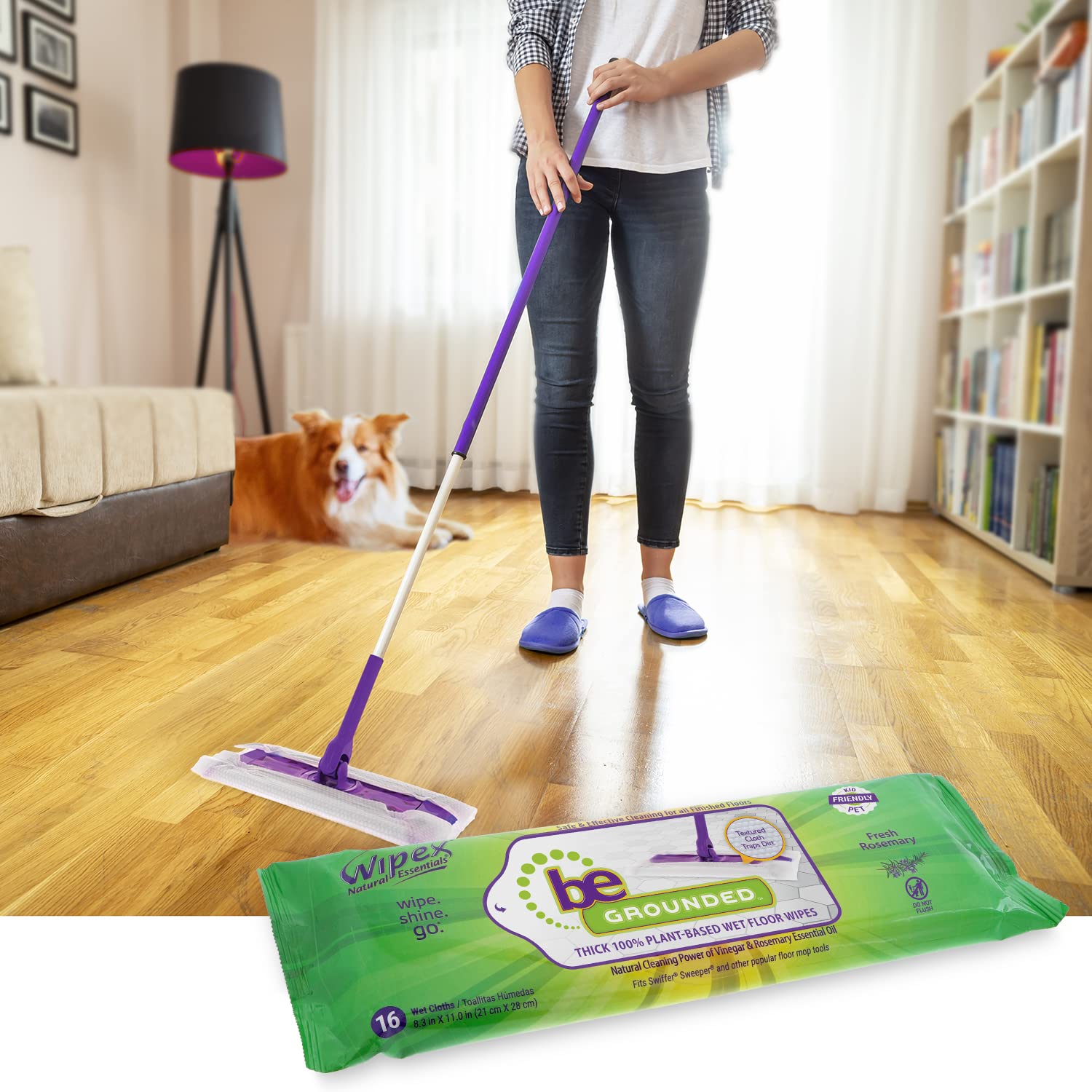 Wipex Natural Wet Floor Wipes - Plant-Based Cleaning Cloths with Rosemary Essential Oil & Vinegar - Absorbs Dirt & Grime - Compatible with Swiffer Sweeper Mops - 16 Count Refill Pads (Pack of 12) - Perfect for Hardwood, Tile & Laminate Floors