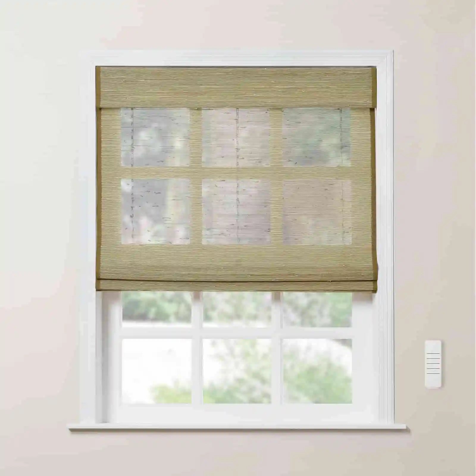 Motorized Window Woven Bamboo Shades - Remote Control Roller Blinds for Privacy & Sun Protection - Perfect for Living Room, Bedroom & Office