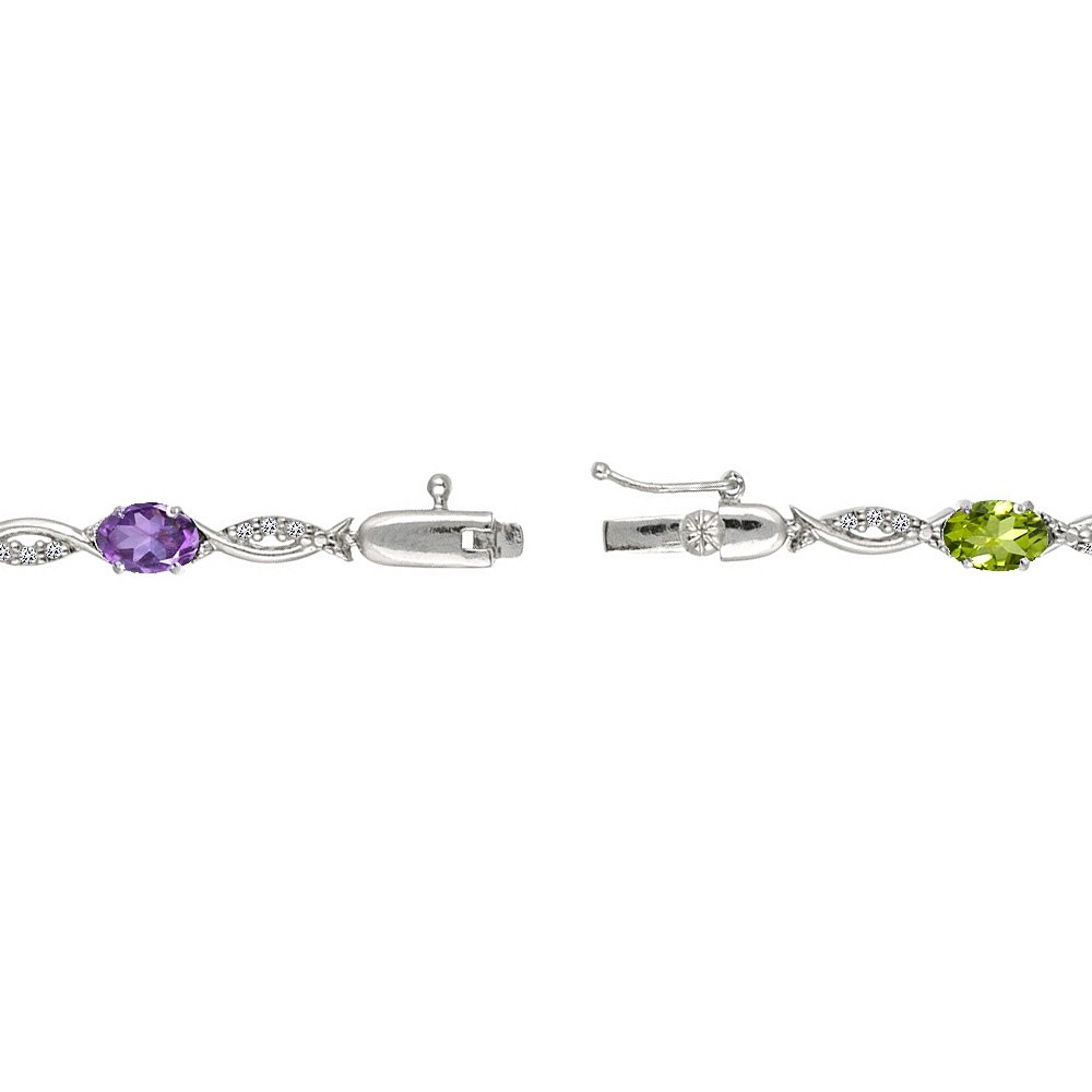Women's Birthstone Bracelet | Oval Cut Swirl Design Tennis Bracelet | Genuine & Synthetic Gemstone Options | Sterling Silver or Gold Flash Silver | Gift Box Included | Perfect for Birthdays, Anniversaries & Special Occasions