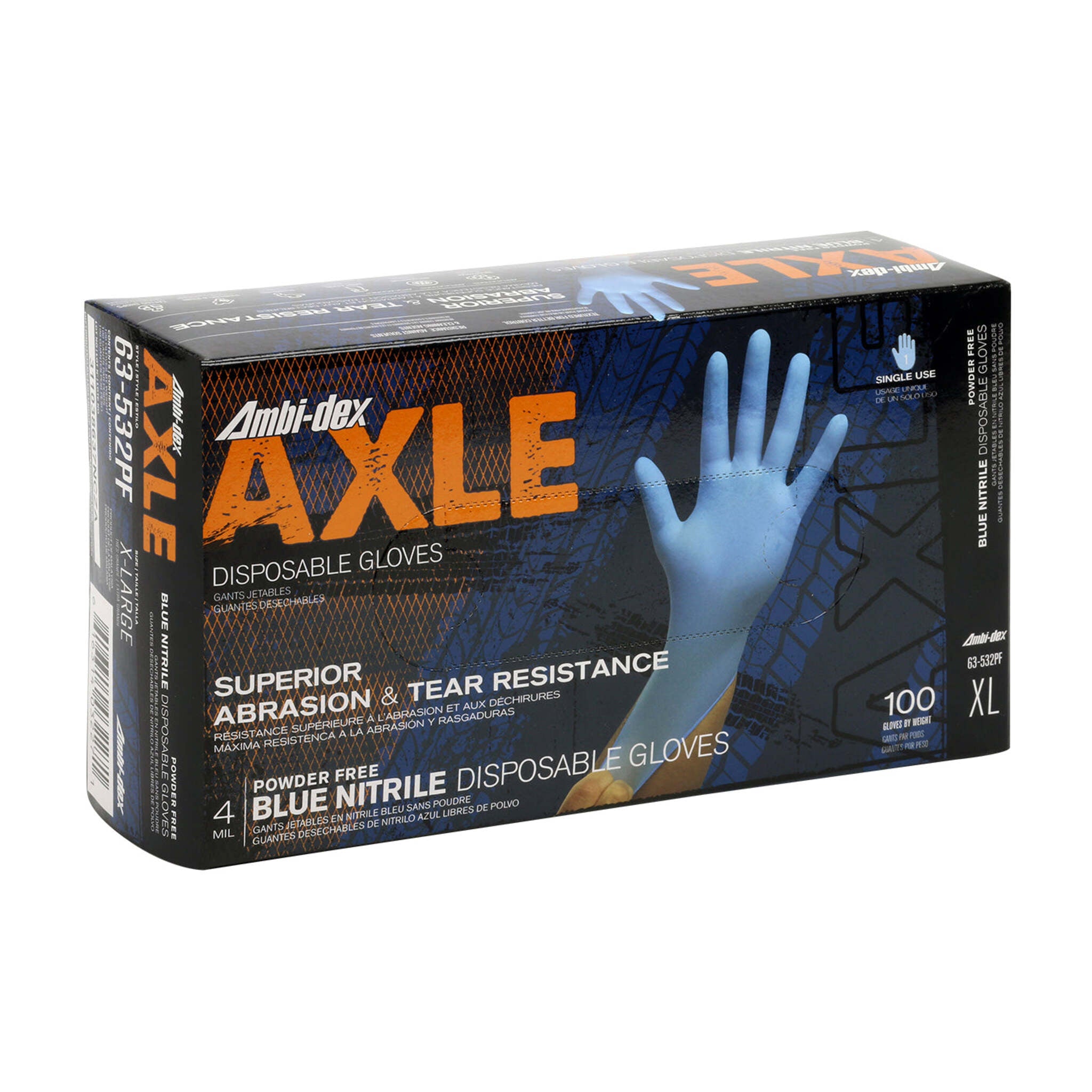 Ambi Dex® Powder Free Disposable Textured Nitrile Gloves - 4 Mil Thickness, Blue, Box of 100 - Ideal for Medical, Laboratory, Food Handling & Cleaning Tasks