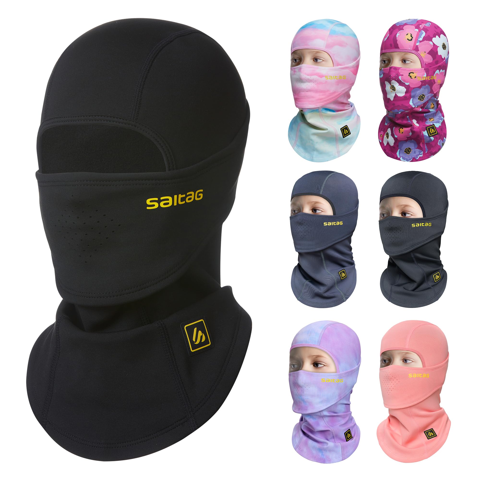 SAITAG Kids Balaclava Ski Mask - Winter Full Face Cover for Skiing, Snowball Fights & Outdoor Sports - Warm Cold Weather Protection for Children (Ideal for Ski Resorts, Snow Play & Winter Adventures)