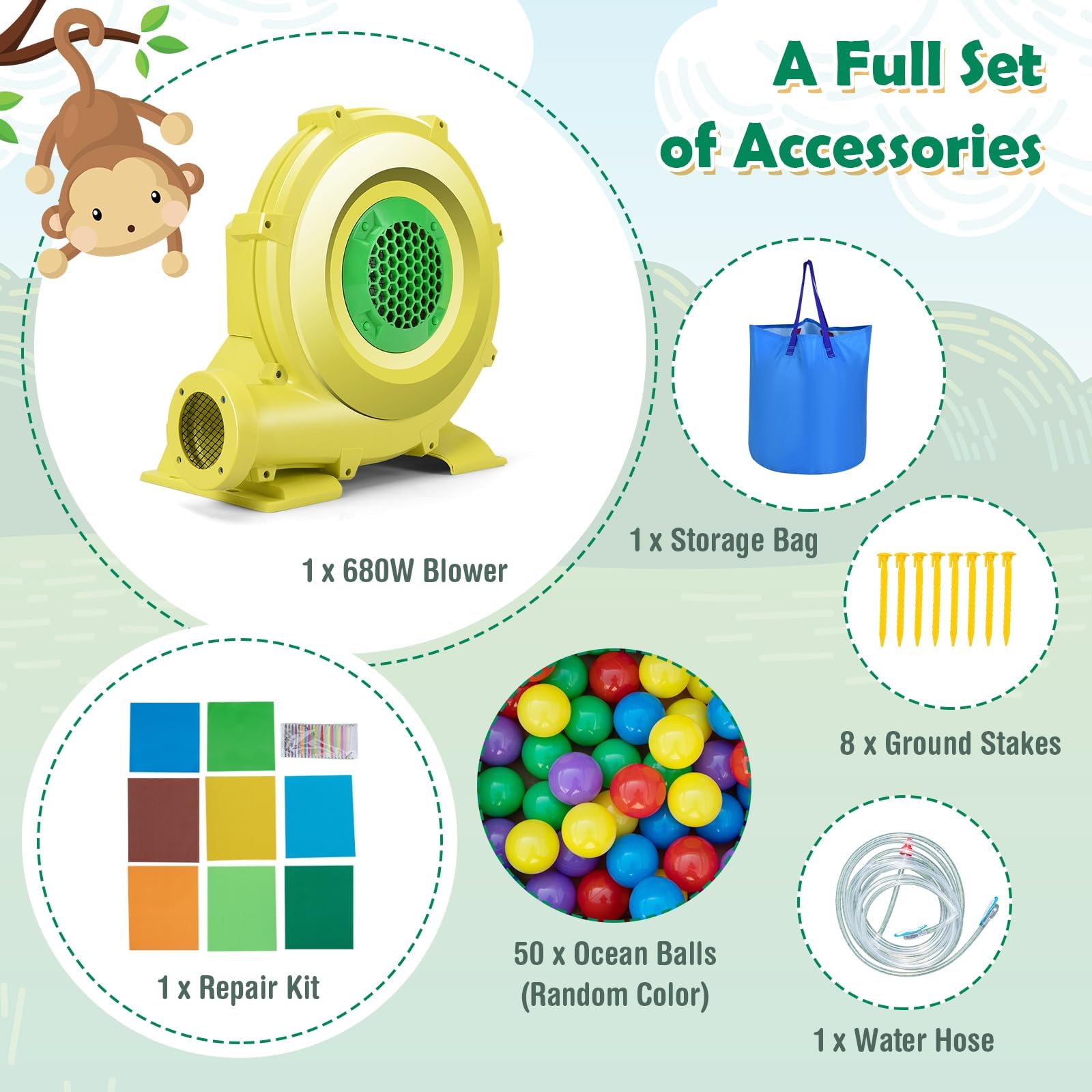 BOUNTECH Inflatable Water Slide with Splash Pool - Jungle Monkey Bounce House for Kids Outdoor Play, 680W Blower Included | Perfect for Backyard Parties, Summer Fun, and Birthday Gifts | Durable Water Slides Inflatables for Big Kids and Family Gatherings