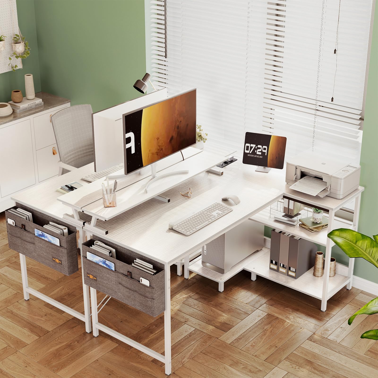 ODK Reversible L-Shaped Gaming Desk 120x80cm with USB Charging Port & Power Outlet, White Corner Desk for Home Office - Perfect for Gaming, Work & Study Setup