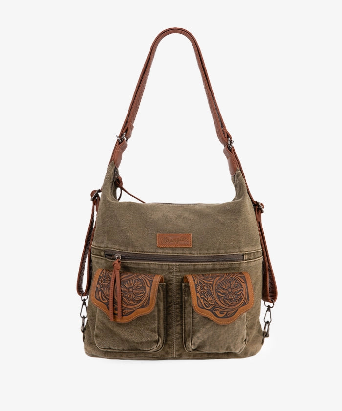 Wrangler Floral Tooled Denim Hobo Bag Convertible - Stylish Crossbody Purse for Women, Perfect for Concerts, Travel & Everyday Use
