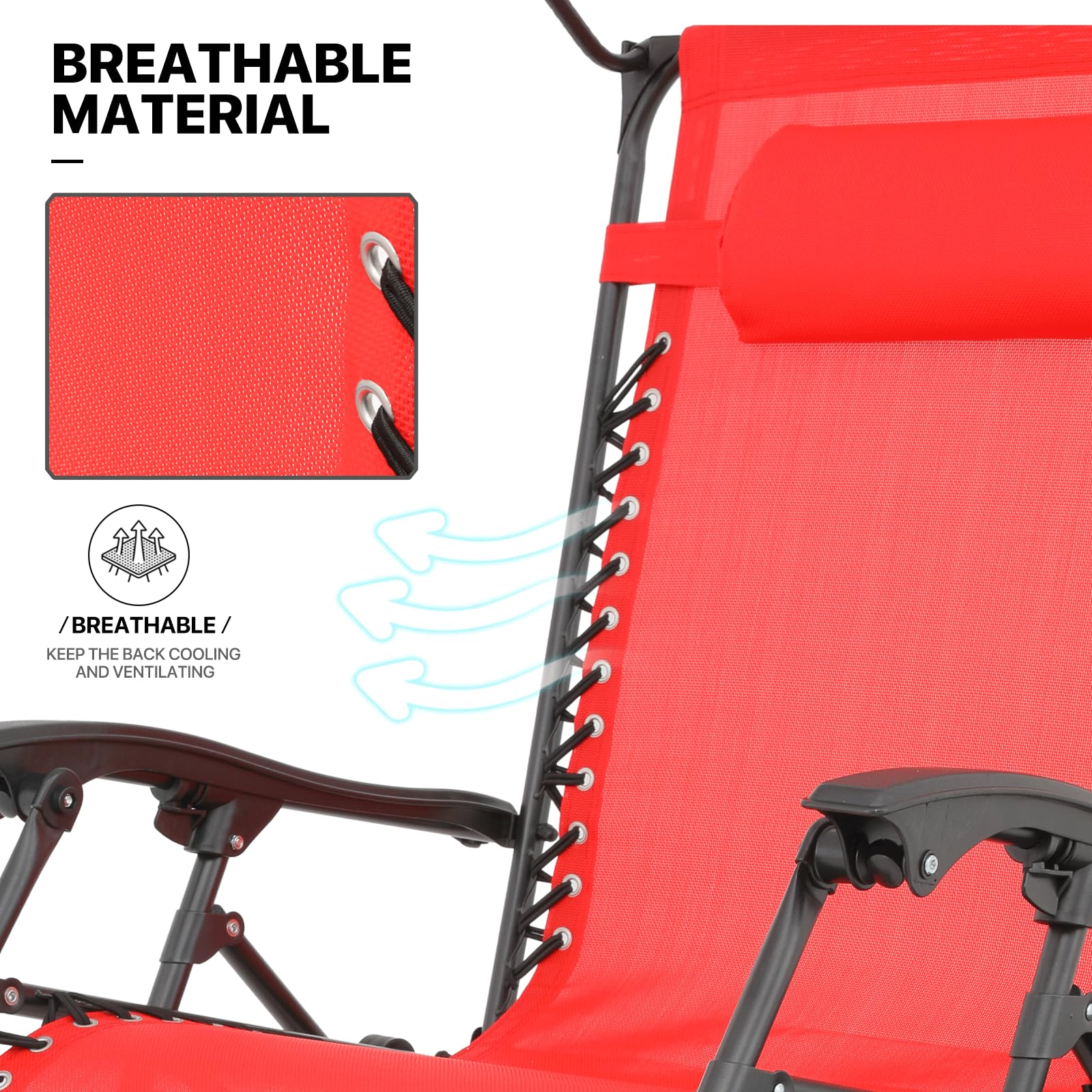 **MoNiBloom Zero Gravity Chairs Set of 2 – Patio Anti-Gravity Recliner with Canopy Shade, Foldable Outdoor Lounger with Cup Holder & Tray – Adjustable Headrest & Footrest – Perfect for Beach, Camping, Backyard & Poolside Relaxation (Red)**