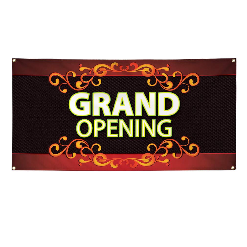 Grand Opening Vinyl Banner - Weatherproof Outdoor Business Sign (60x144 Inches) with 10 Grommets - Durable Industrial Yard Sign for Store Openings, Sales & Events