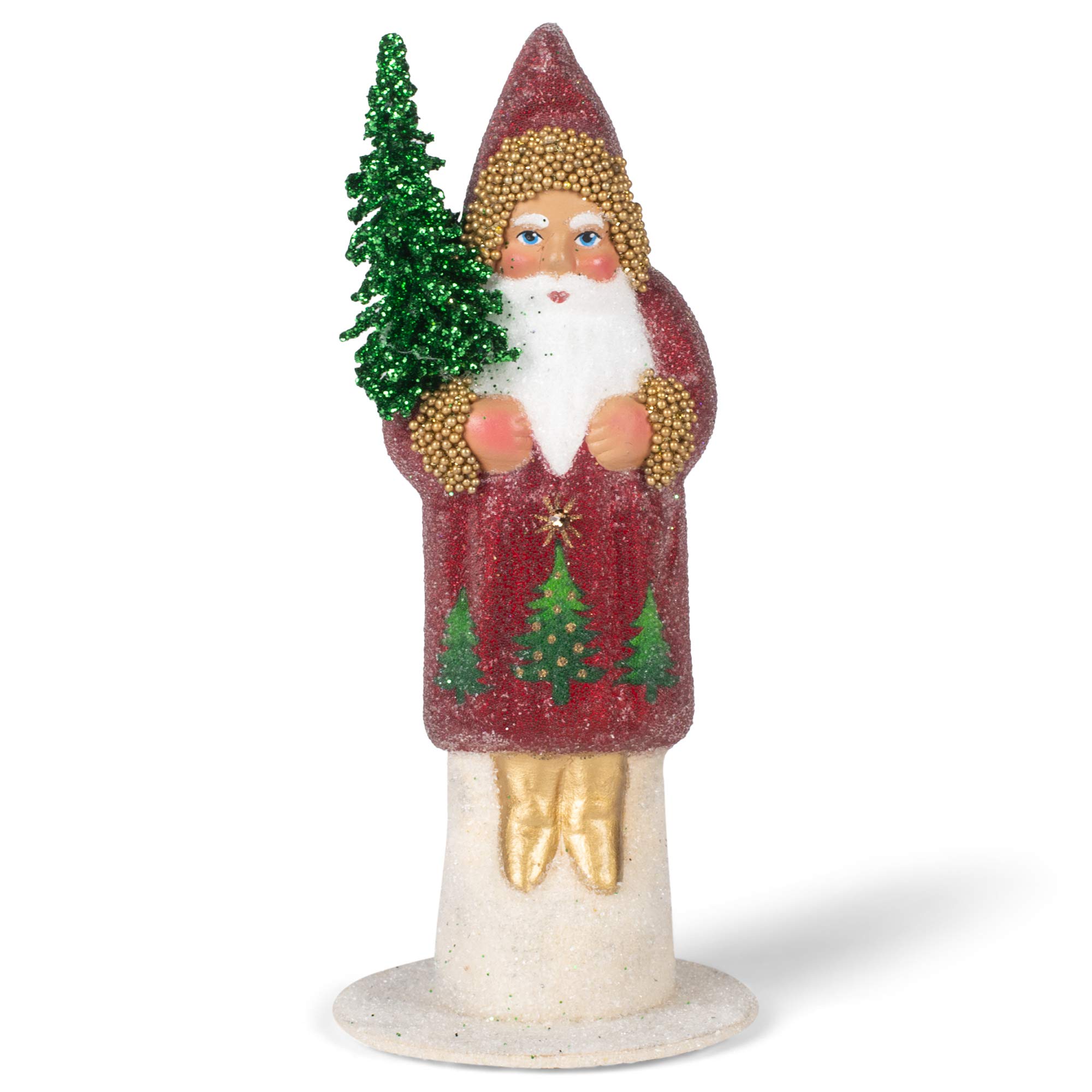 Vintage 1915 Schaller Paper Mache Santa Candy Container with Swarovski Crystals - Red Christmas Decoration for Holiday Home Decor, Gift Box & Festive Table Centerpiece