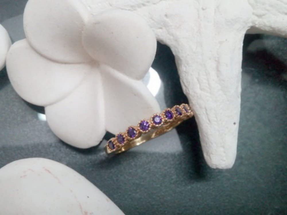 Multi Gemstone Band Ring - Amethyst & Tiny Stones Gold Filled Ring for February Birthdays, Bridal Party & Everyday Wear