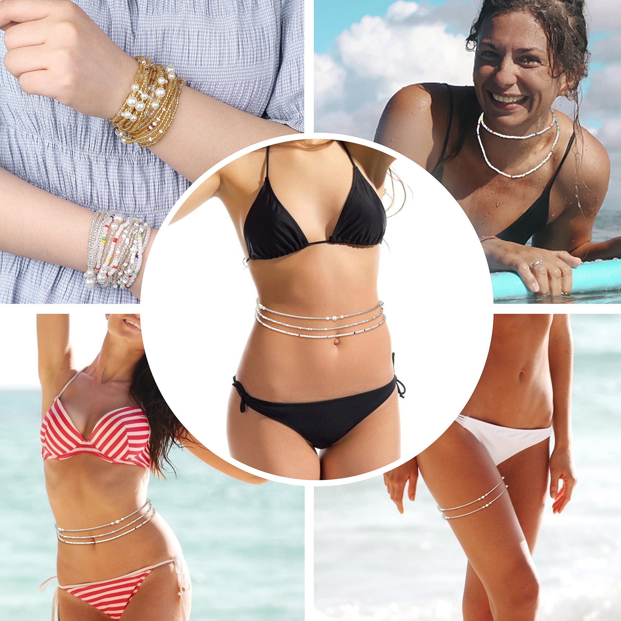 Authentic African Waist Beads for Women - 3 Piece Elastic Belly Chain Jewelry Set - Plus Size Bikini Accessories for Body Positivity & Cultural Celebration | Perfect for Beachwear, Belly Dancing, and Festival Fashion